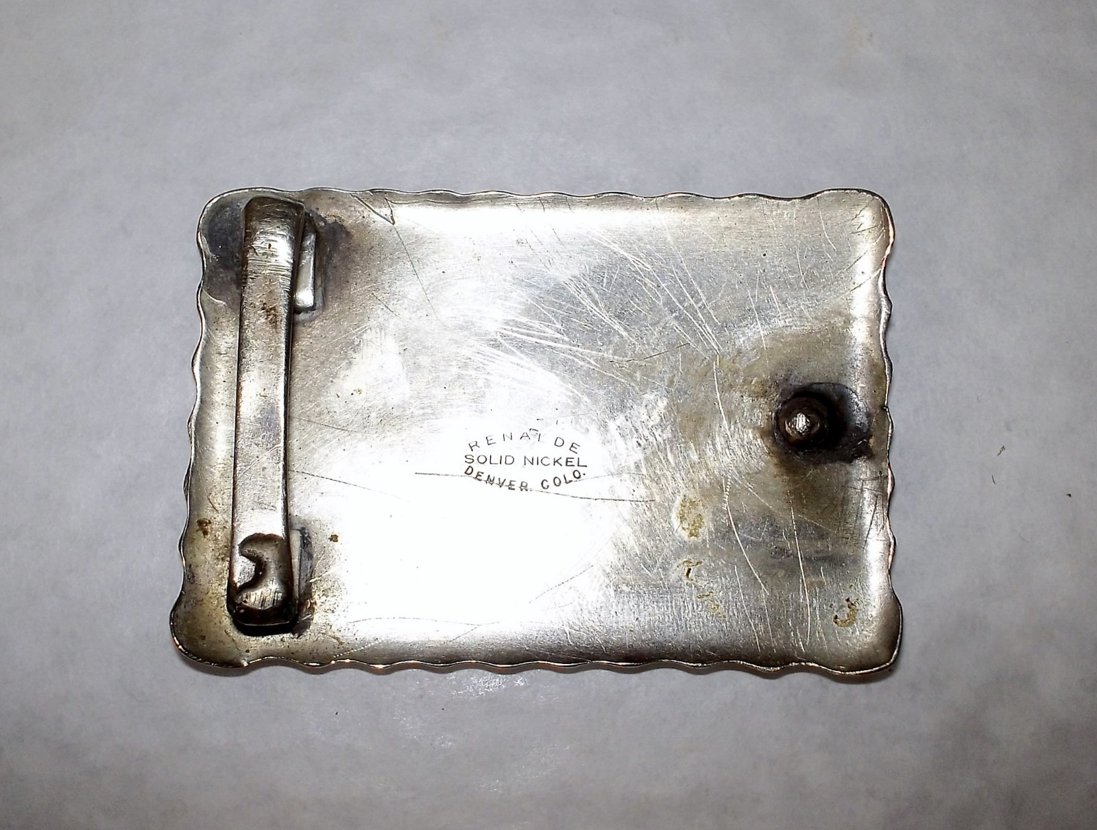 Vtg RENALDE Denver SILVER Nickel Brass WESTERN Revolver GUN & ROSES Belt BUCKLE