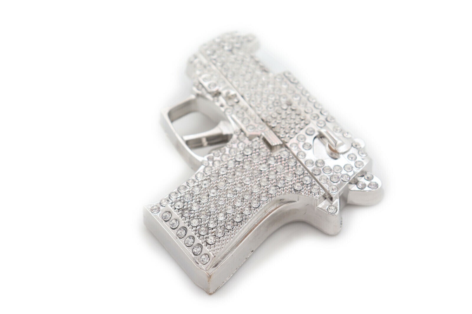 Gun Belt Buckle Silver Metal Rhinestones New Men Iced Real Cowboy Style Rodeo