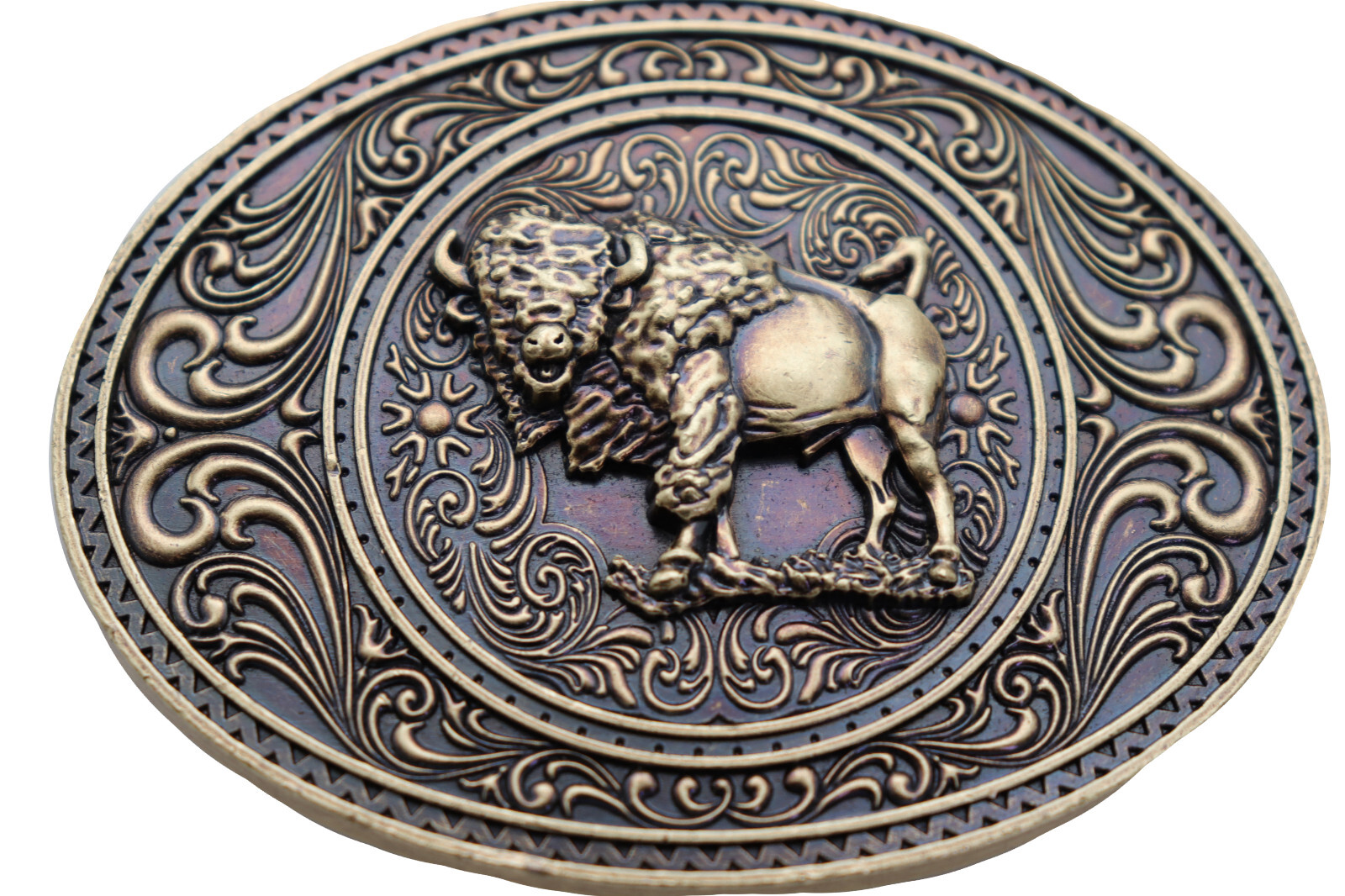 Men Gold Metal Buffalo Bull Belt Buckle Cowboy Western Fashion Oval Shape Casual