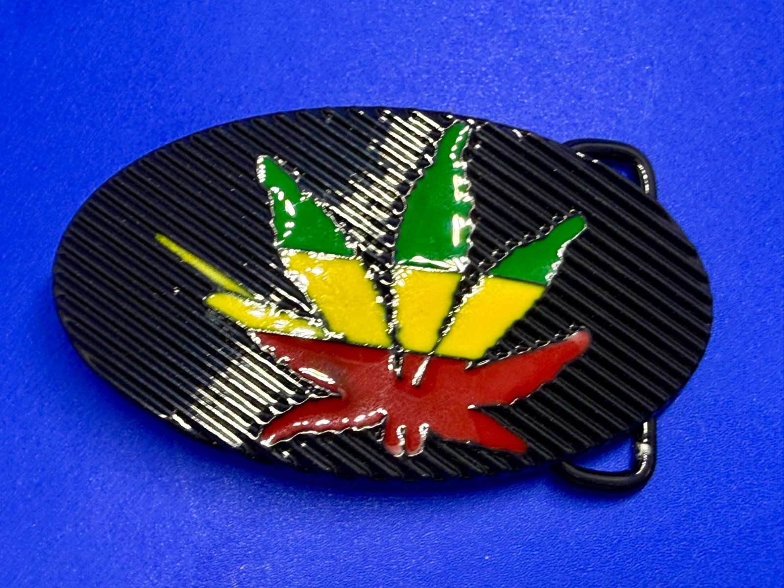 Marijuana Cannabis Pot Leaf Weed Enameled Rasta Belt Buckle New in open Box