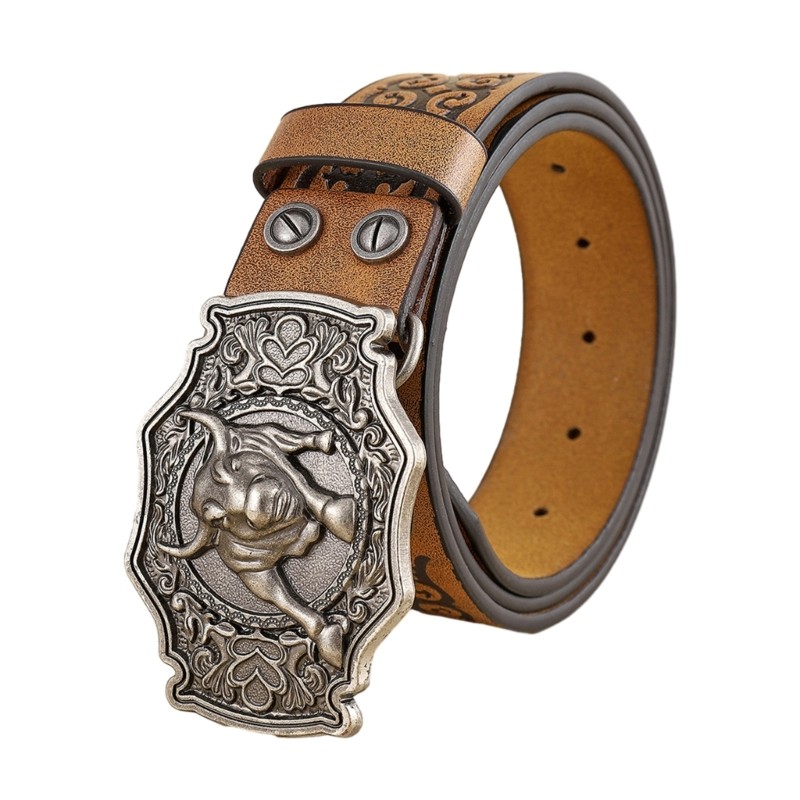 Business Leisure Men Metal Buckle Belts PU Leathers Jeans Belts Western Cowboy