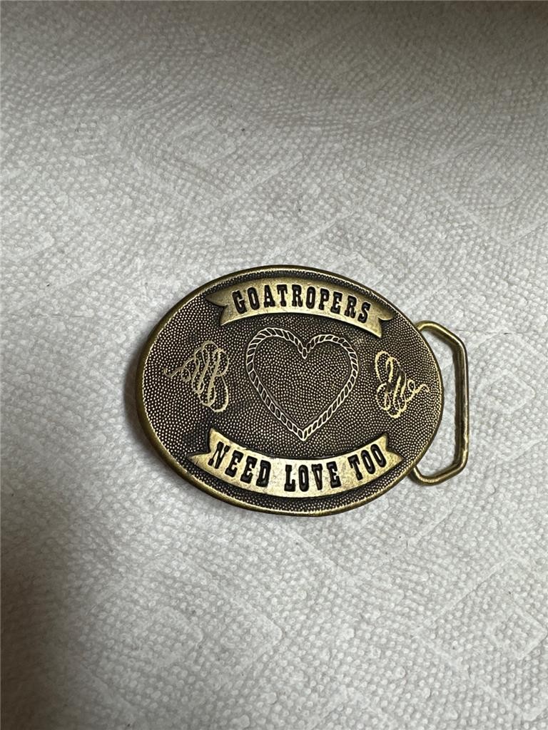 VINTAGE Goatropers Need Love Too Brass Belt Buckle