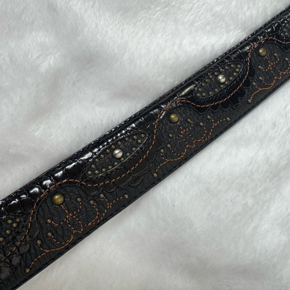Justin Black Leather Embroidered Belt Ornate Silver Buckle Sz 30 Western Country