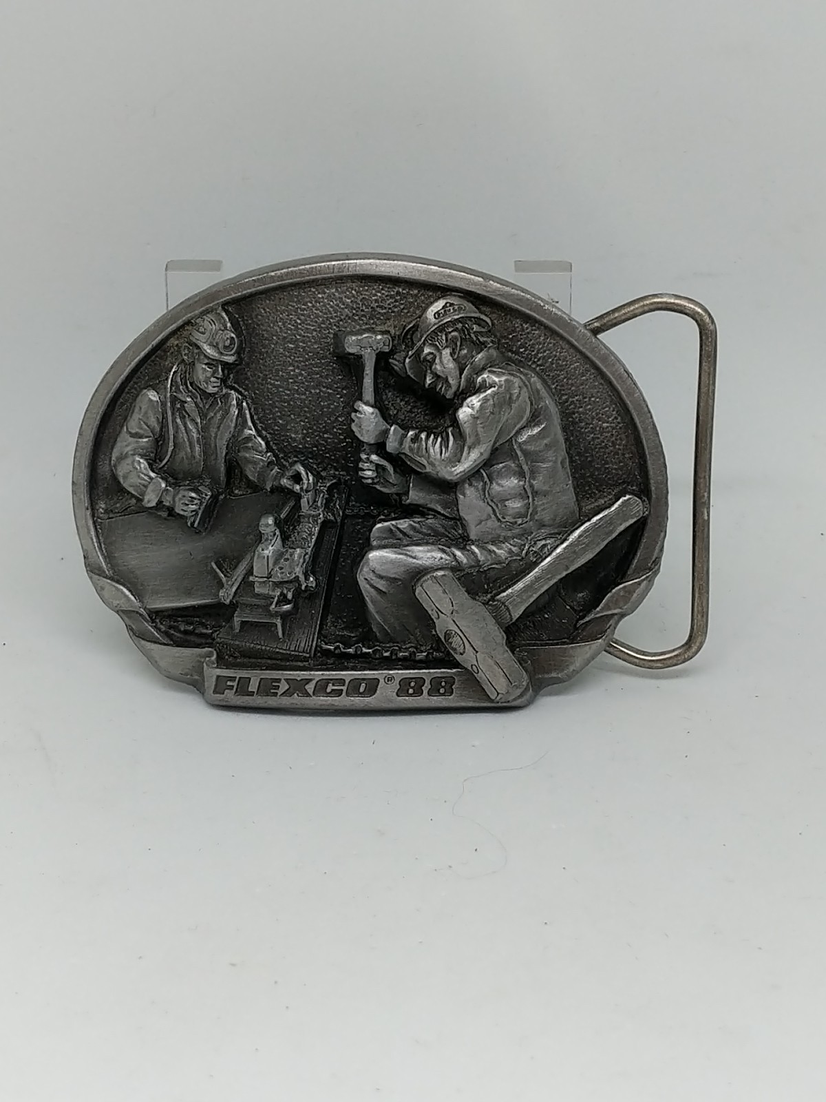 Vintage Flexco Belt Buckle Mens One Size Pewter Mining Miner 1988 80s Promo