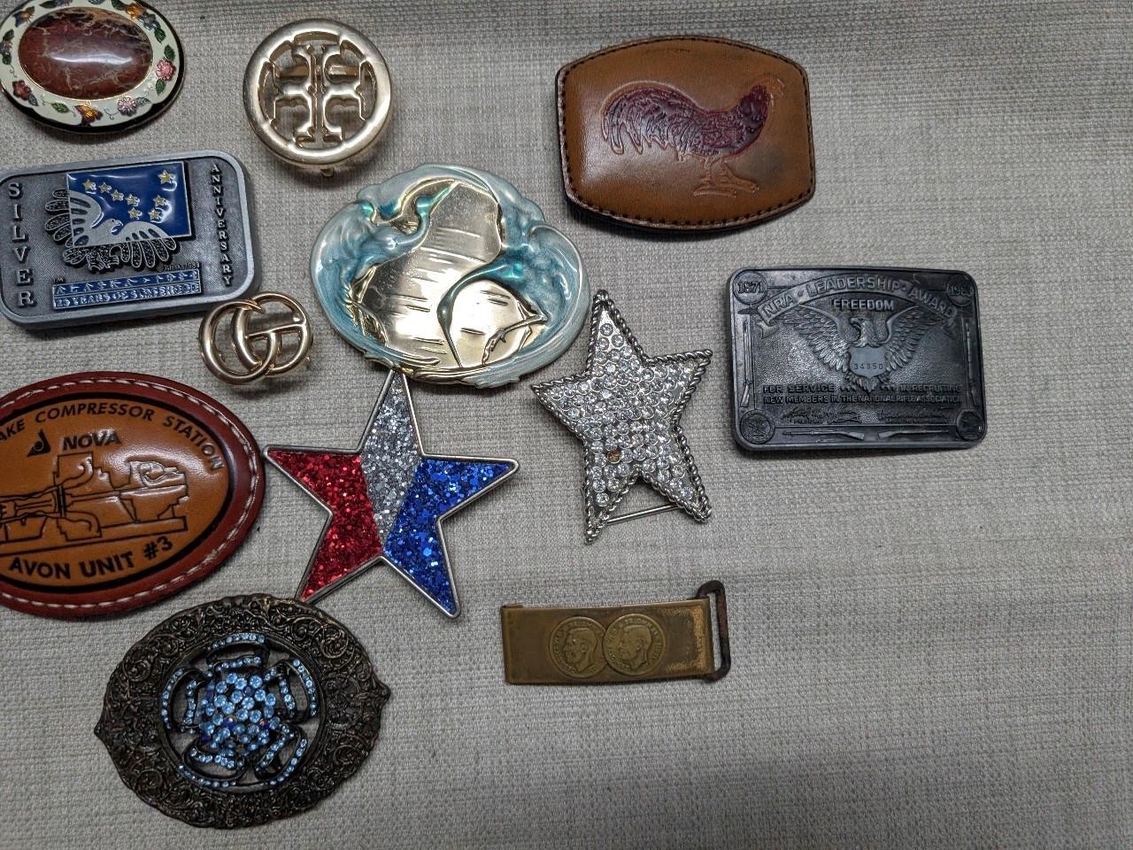 vintage modern LOT OF 14 belt buckles WESTERN chrome metal brass