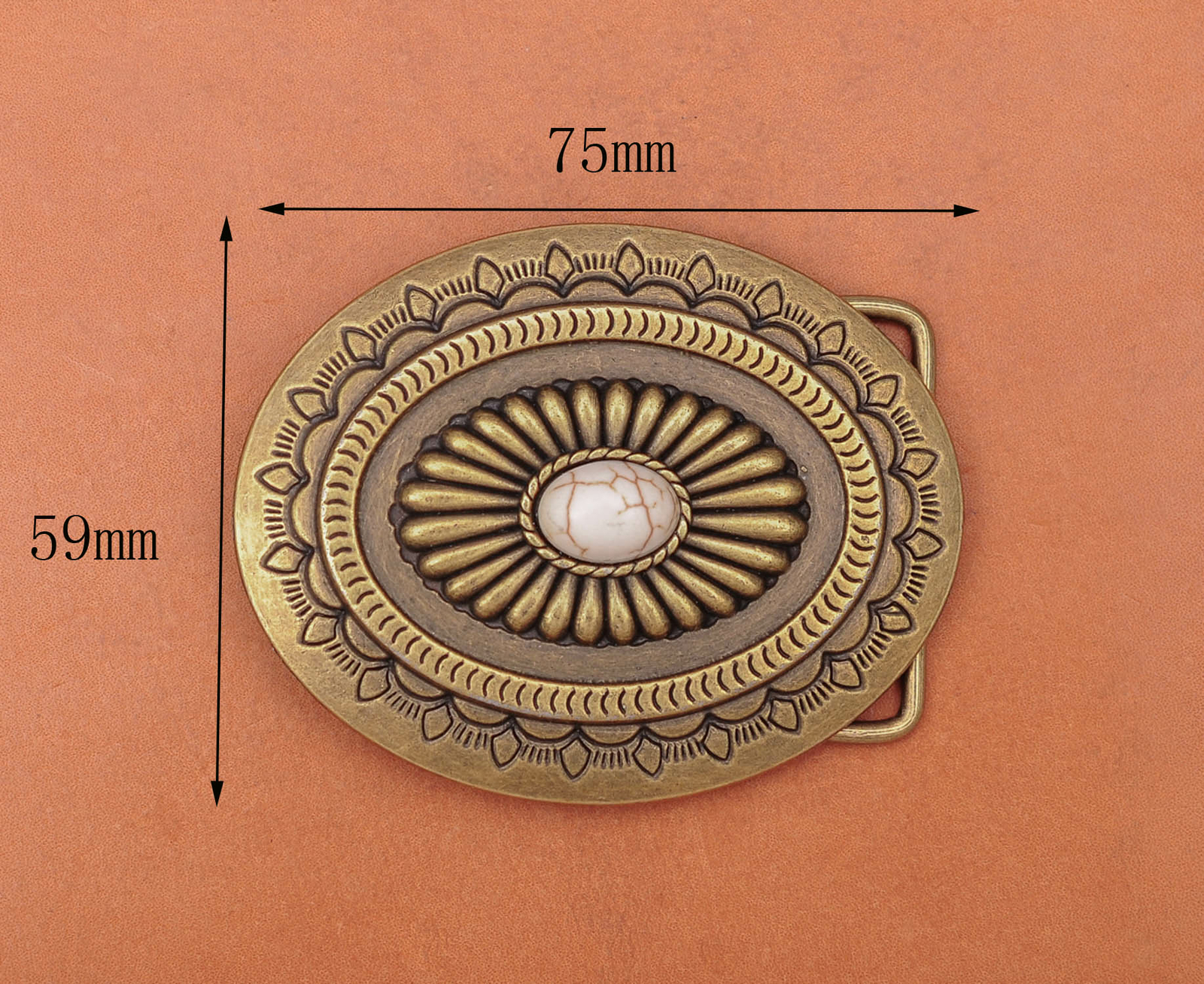 Antique Brass Western cowboy Flower Pattern Turquoise Leathercraft Belt Buckle
