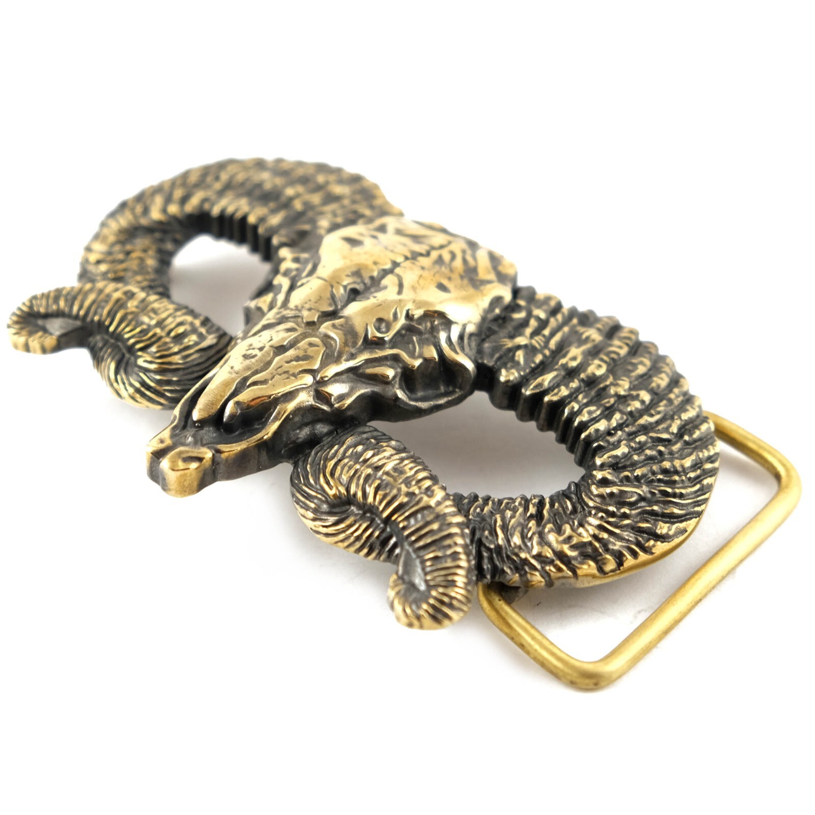 Ram Skull brass buckle, Bighorn wild west buckle, Mouflon tribal Trophy Skull