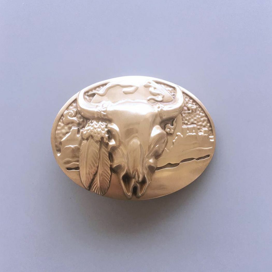 Western Rodeo Bull Oval Solid Brass Metal Belt Buckle