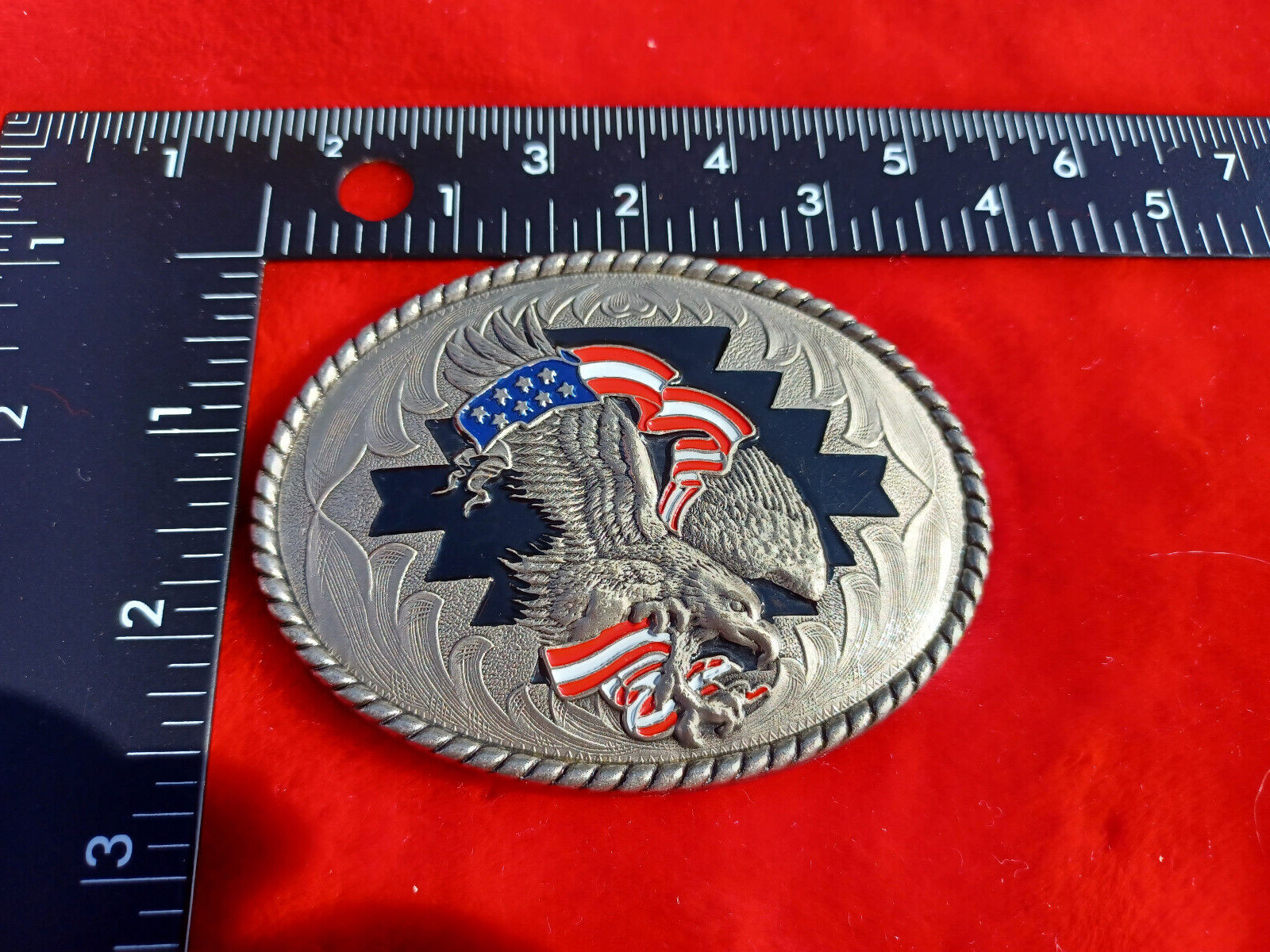 VINTAGE IVAN CHINA EAGLE WITH FLAG BELT BUCKLE