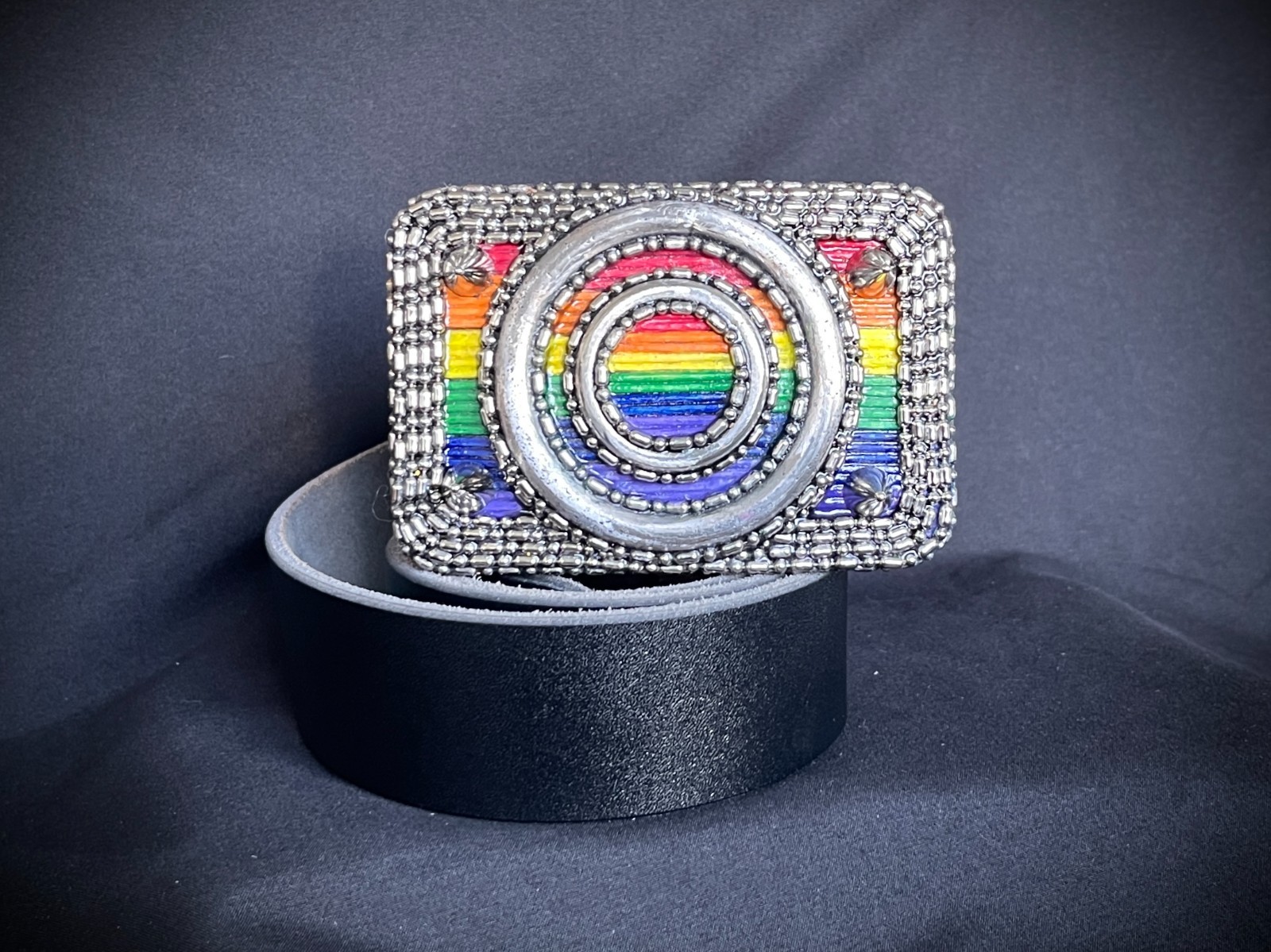 “Armor of Color” Pride Belt Buckle OOAK Rainbow Wood Inlay – Darren McNeese