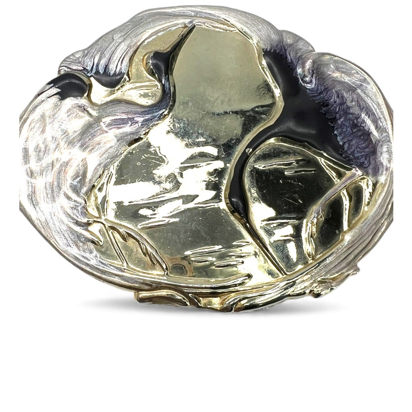 Charmat Vintage Belt Buckle Silver Artisan Cranes of Beverly Hills enamel Birds