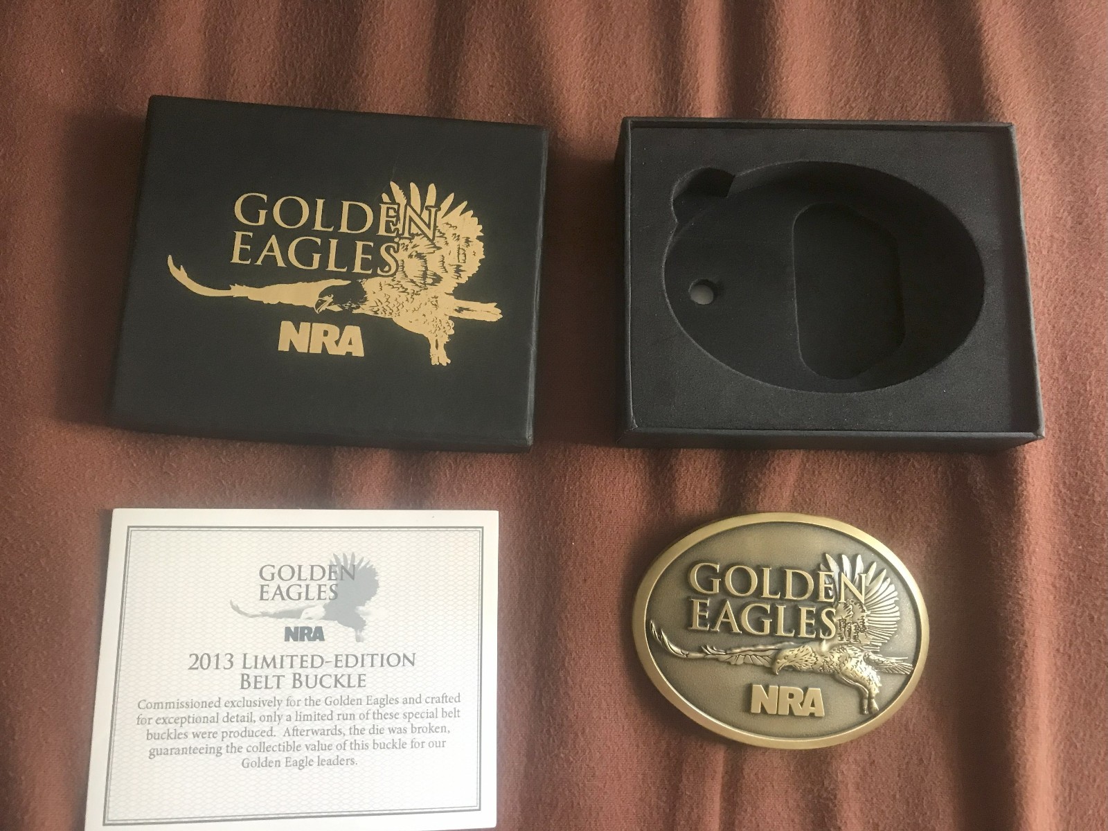 *** NRA Golden Eagles 2013 Limited Edition Belt Buckle – in Box with Certificate