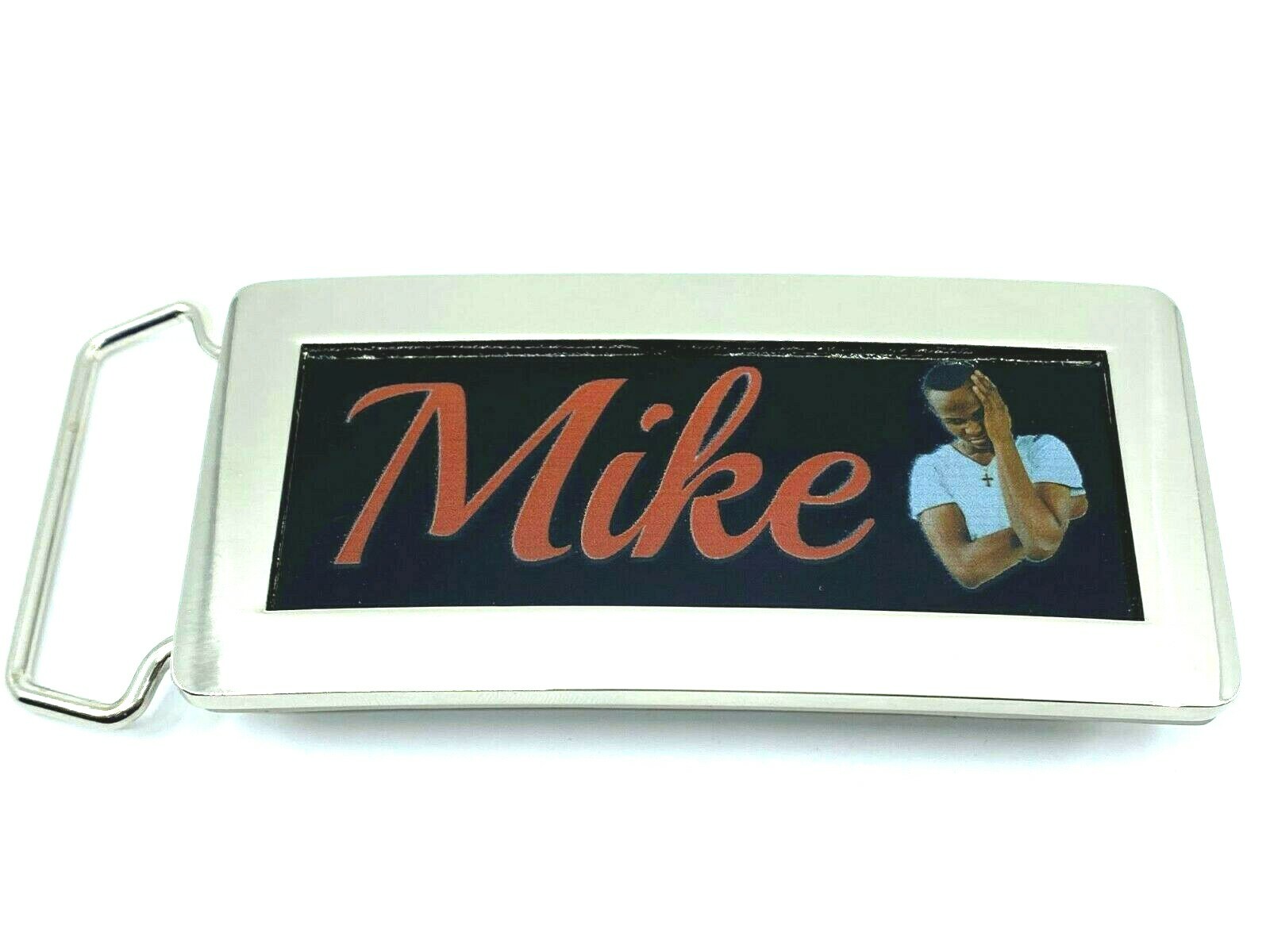 Adjustable Silver Belt Buckle Personalized Custom Black Letters Any Name or Word