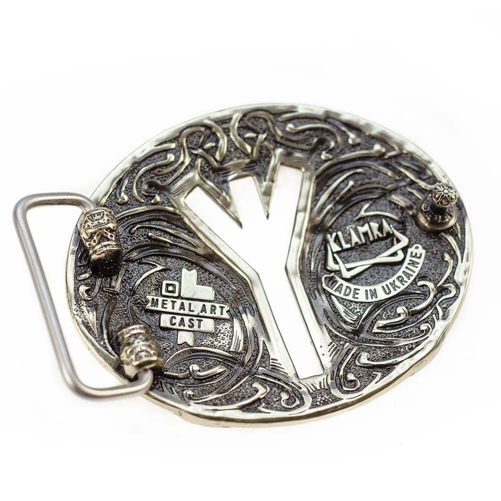 Runic german silver belt buckle Algiz, Life Rune Celtic Old Norse Scandinavian