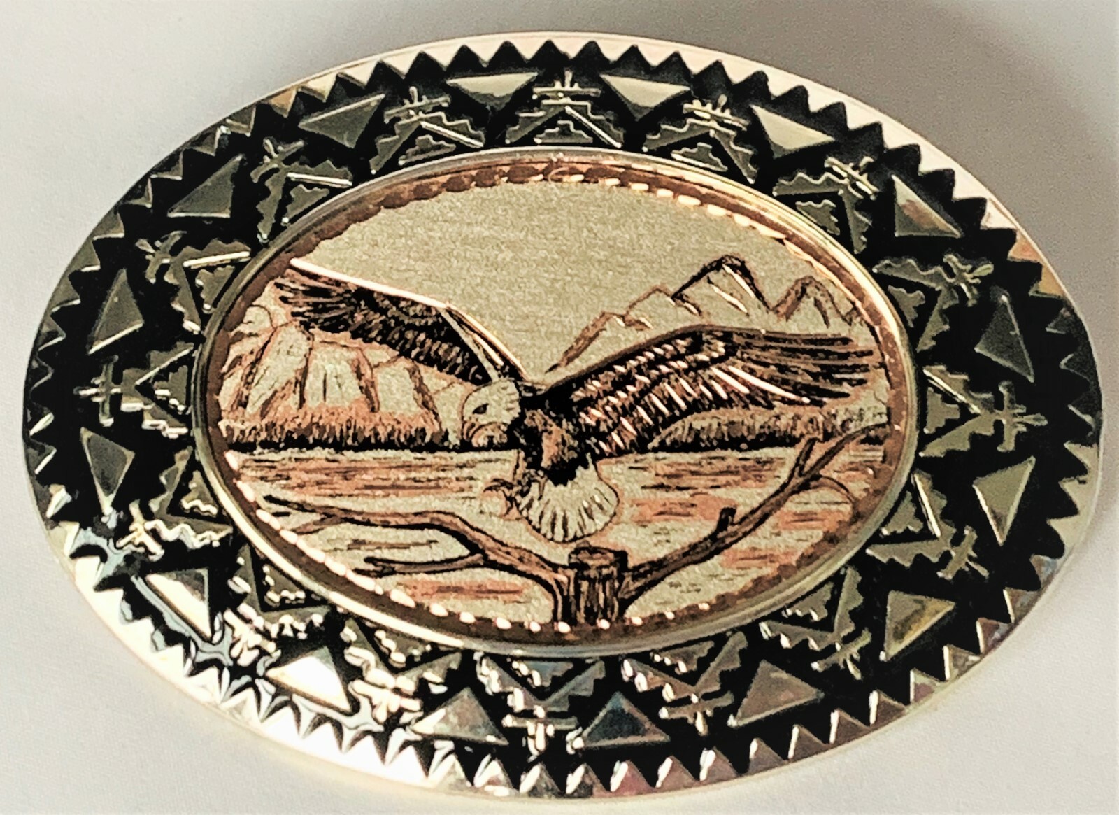 BELT BUCKLES Flying Eagle Native Southwest Design Copper Silver Oval NWOT!