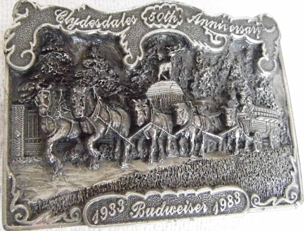 Budweiser Belt Buckle, Clydesdale 50th Anniversary 1983 Premium & Specialty Co.