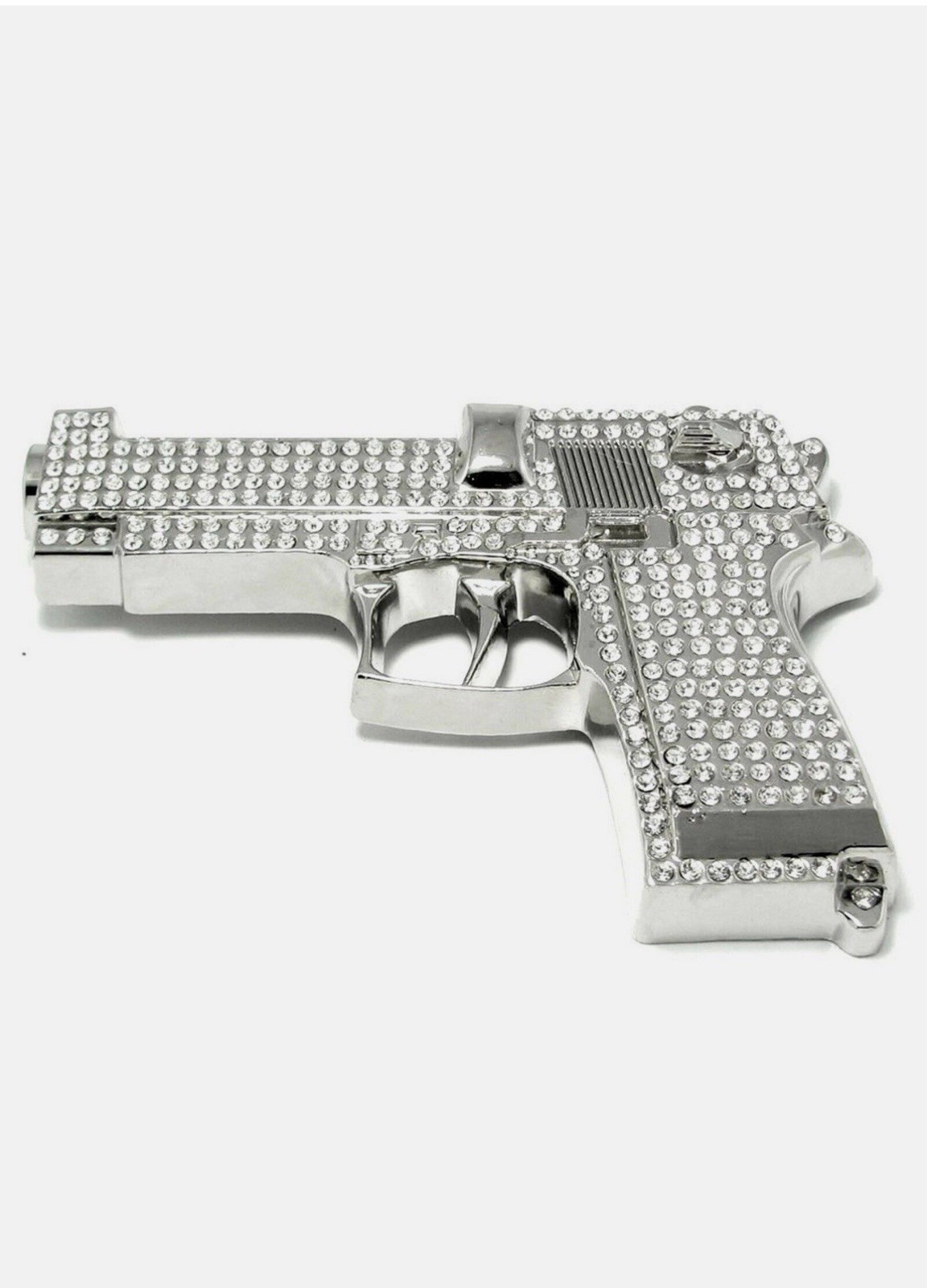Gun Belt Buckle Iced Style Silver Metal Full of Rhinestones Revolver Pistols Men