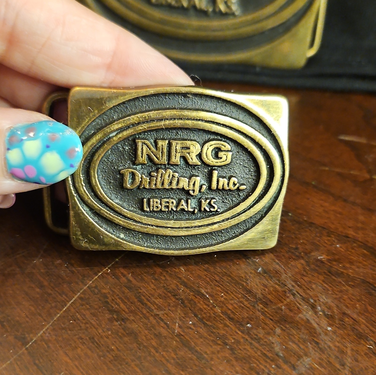 Anacortes Brass Works Ltd NRG Drilling Liberal KS Brass Western Buckles Lot of 3