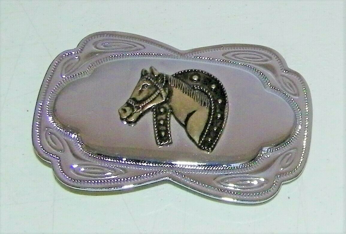 Vintage Horse Horseshoe Ranch Rodeo Silver/Gold Tone Western Belt Buckle Lucky