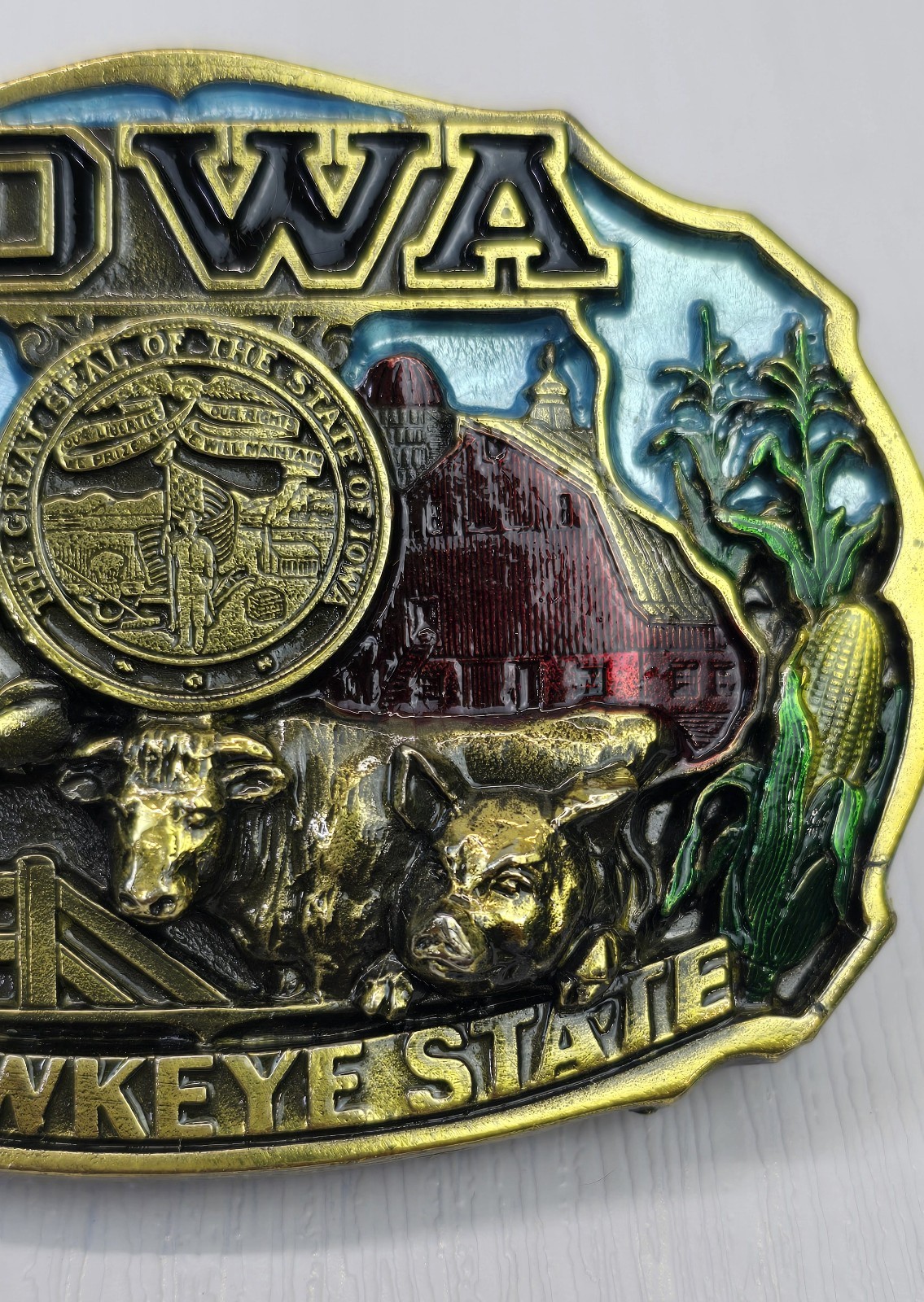 The Great American Buckle Co. 1986 Iowa Hawkeye State Enamel 1821 USA Made