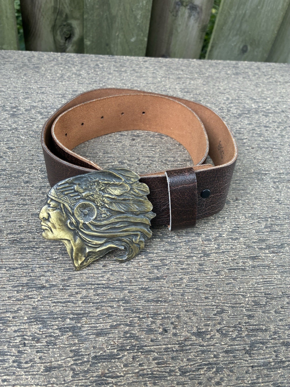 vintage 1970s belt buckle CHIEF native american INDIAN HEAD 32 / 36 brass