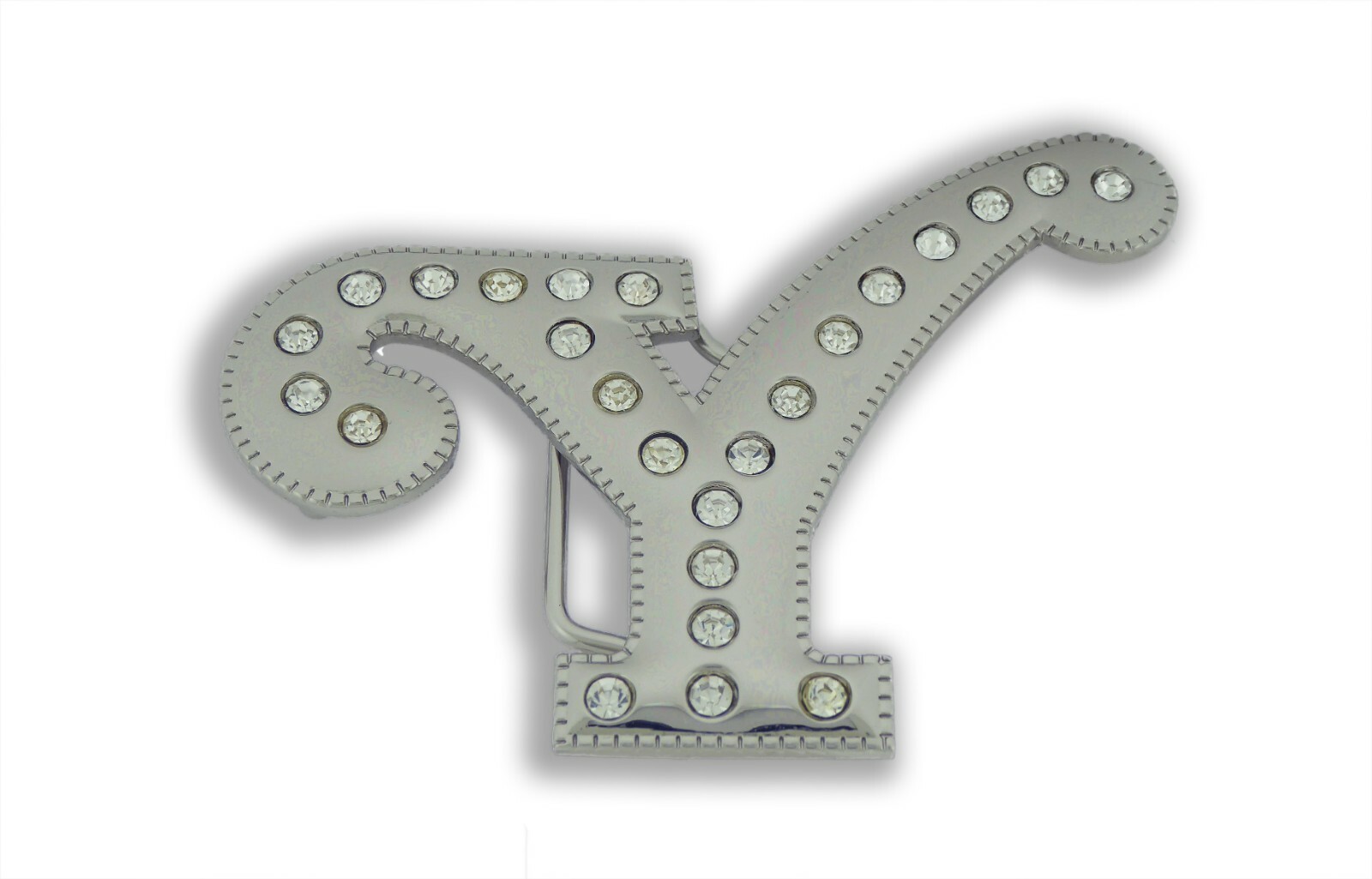 Initial Letter Cursive Silver Chrome Rhinestones Belt Buckle A to Z Alphabet New