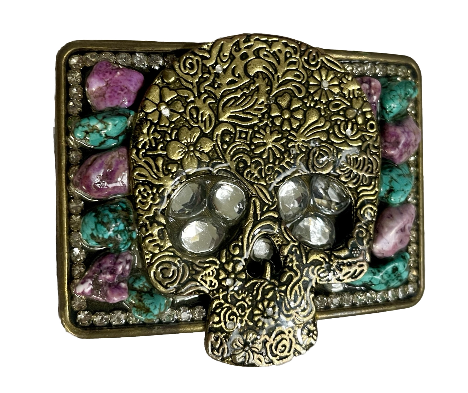 Handmade Sugar Skull Belt Buckle, handmade,
