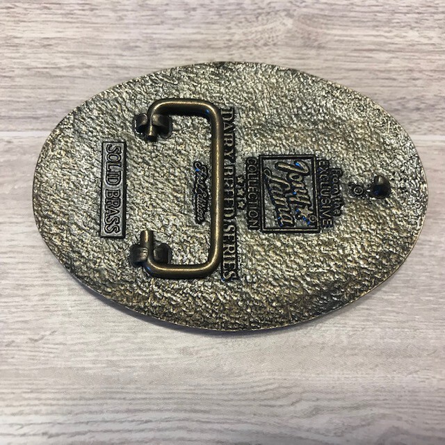 Vintage 80&rsquo;s Tony Lama Brass Belt Buckle Dairy Breed Series Milking Shorthorn