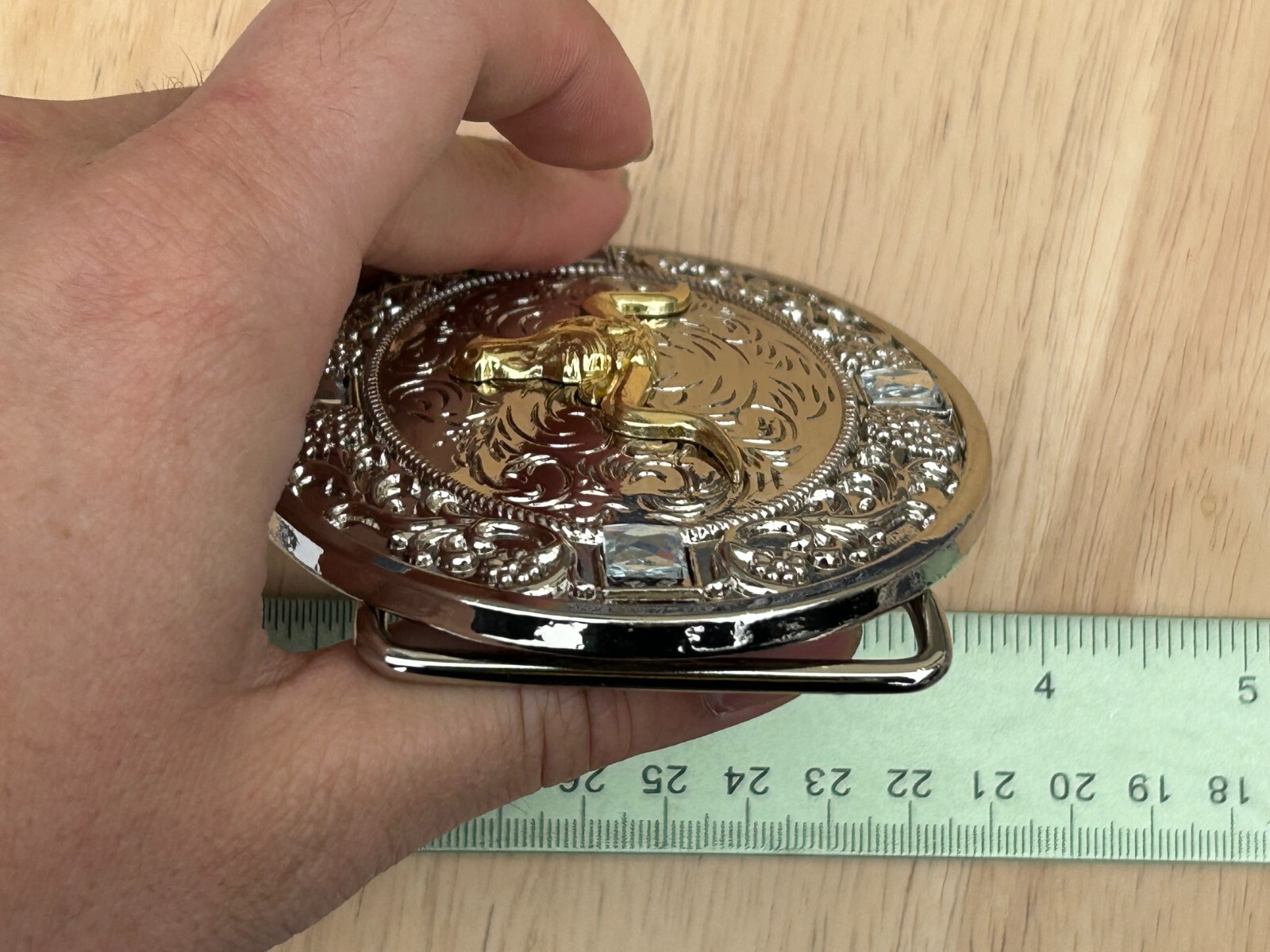 Western Longhorn Buckle Men Unisex Clear Rhinestone Oval Silver Zinc Fit 2 »