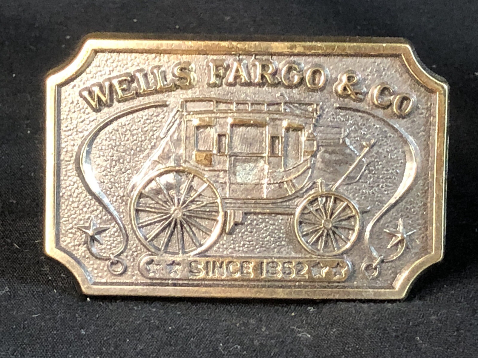Vintage Brass Metal Wells Fargo Bank Stagecoach Belt Buckle 80s Original Western