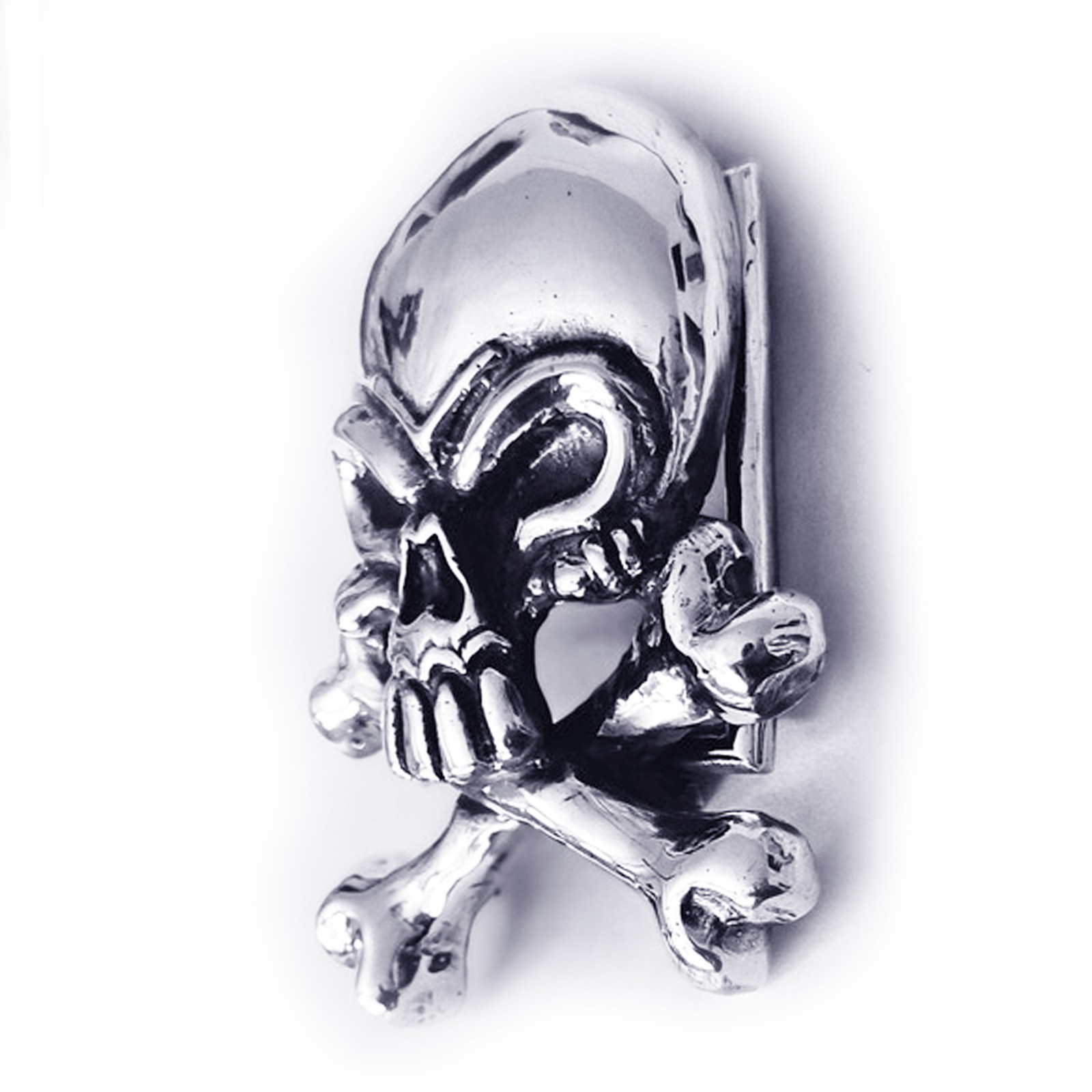 Skull with Crossed Bones Sterling Silver Belt Buckle