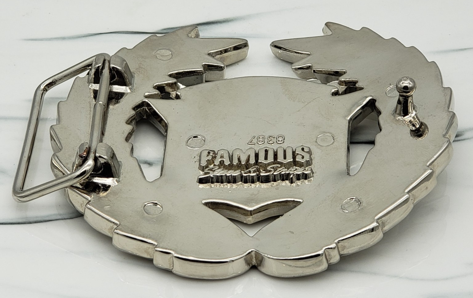 Famous Stars & Stripes Belt Buckle American Flag Wreath Metal 8337 Mens Silver