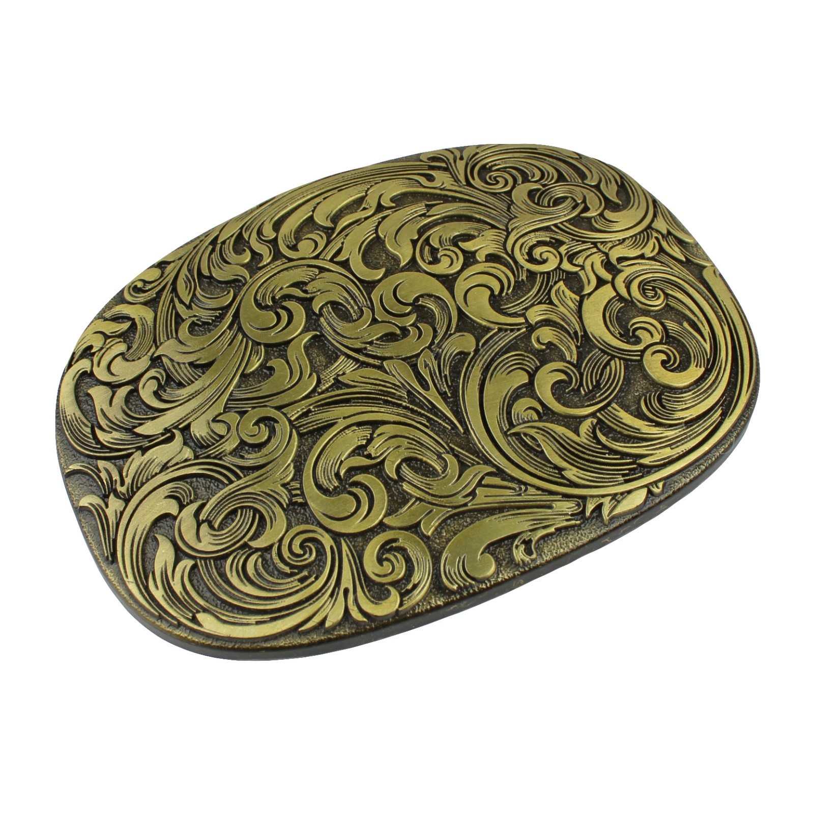Western Cowboy Belt Buckle Carved Floral Ornate Design Antique Bronze 3 5/8 inch