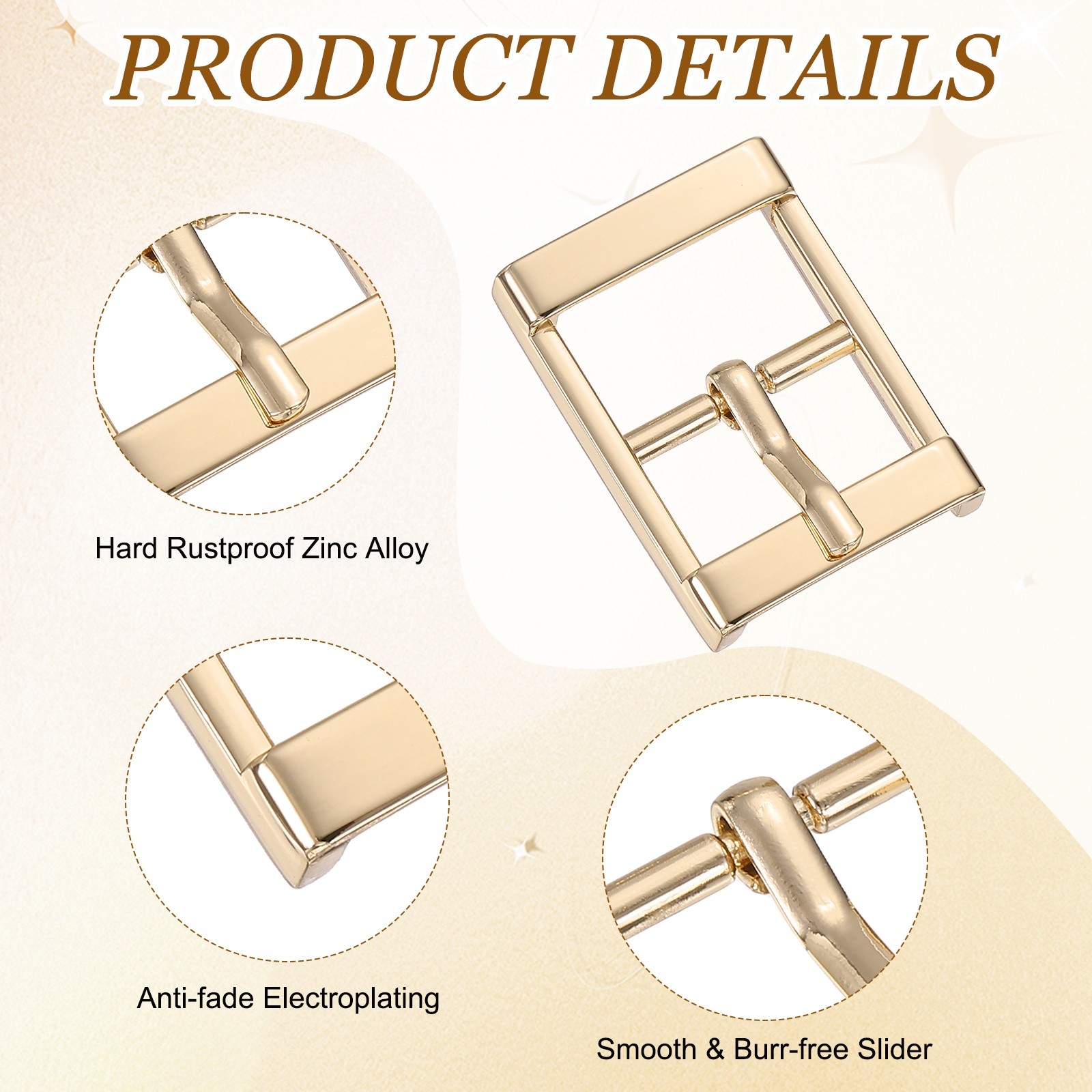 4Pcs Single Prong Belt Buckle 0.75&Prime; ID Metal Roller Buckle for Belt, Light Gold