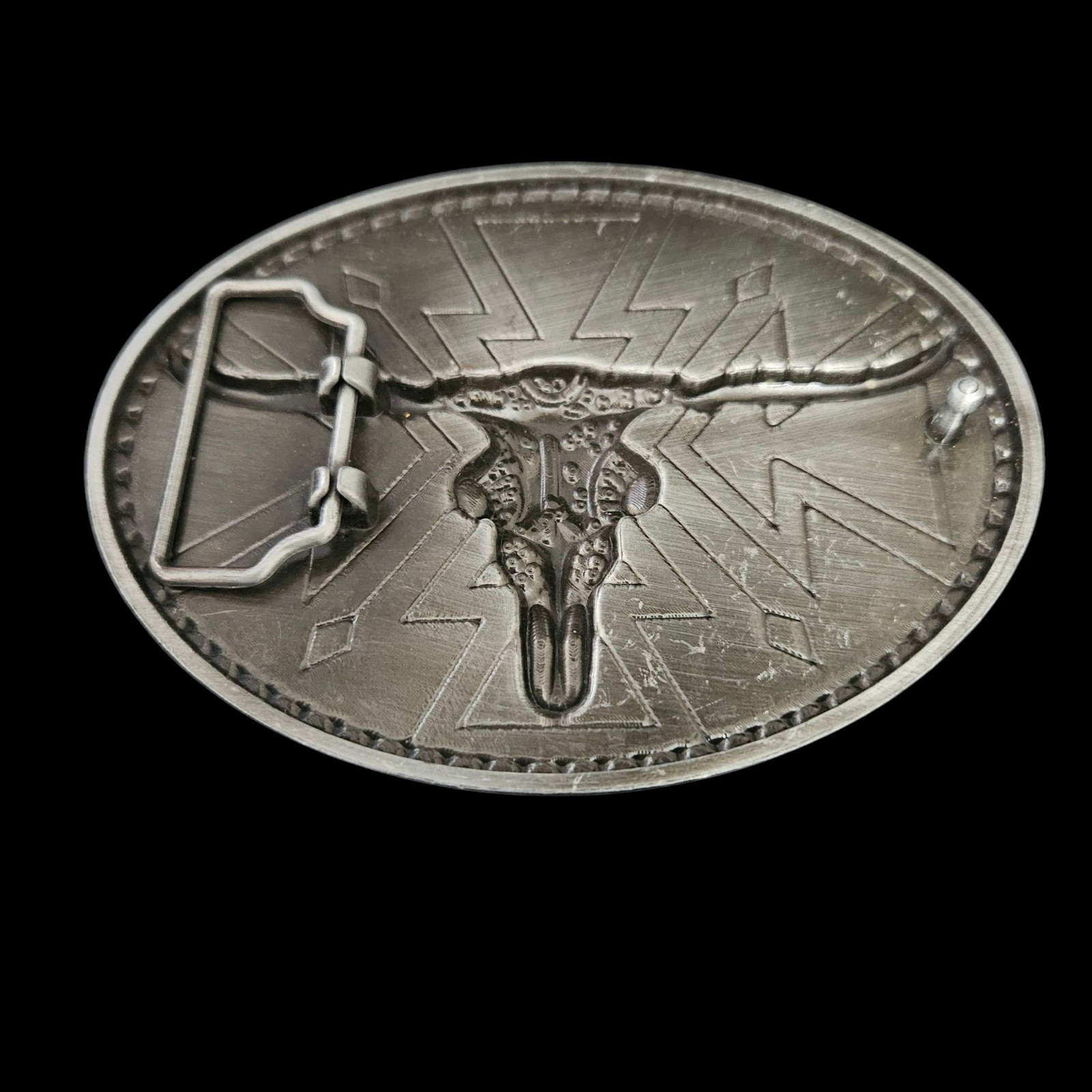 Red Black White Silver Tone Iron Cross Bull Skull Western Belt Buckle 4.5&Prime; Wide