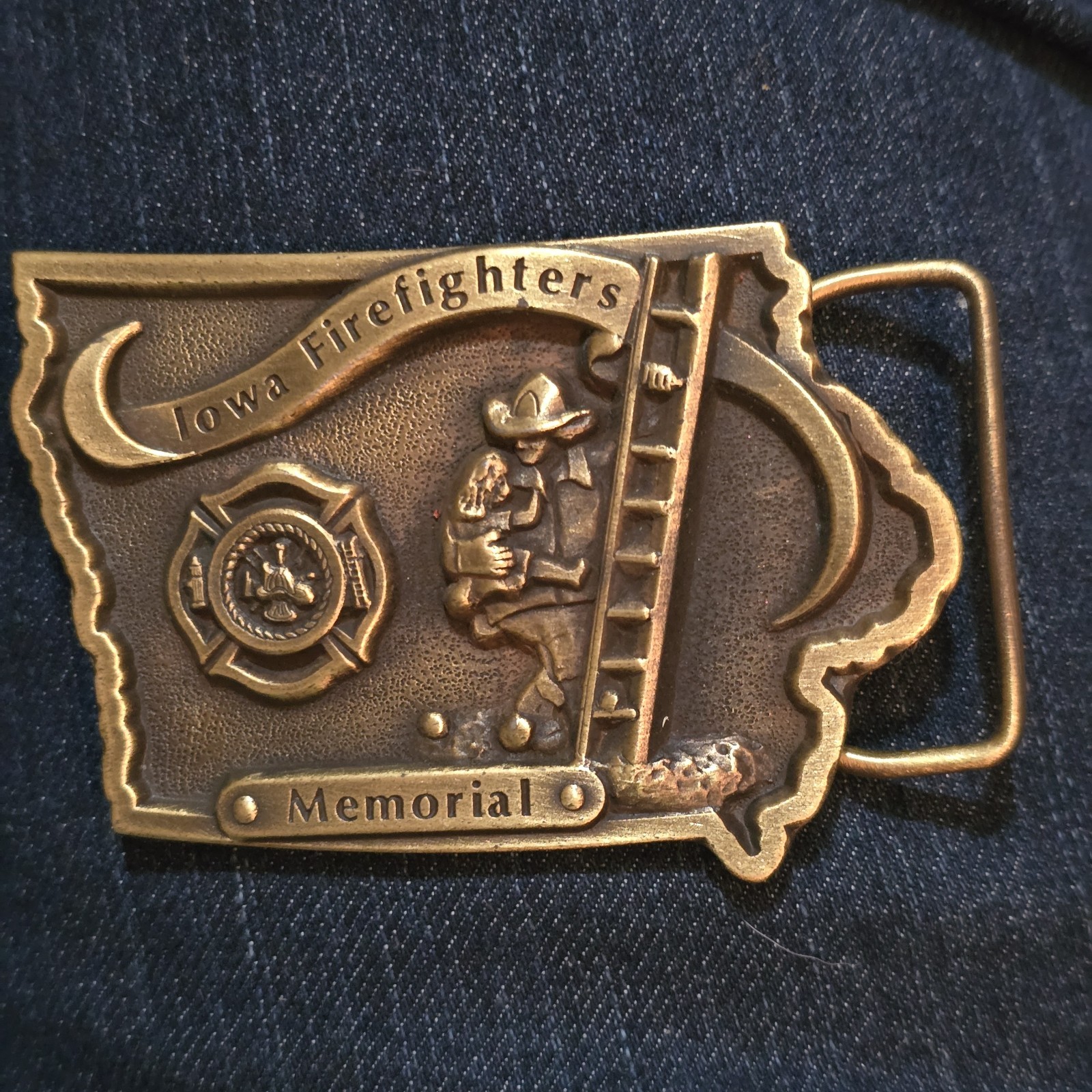 Iowa Firefighters Memorial Belt Buckle Brass Limited Edition Serial No. 842