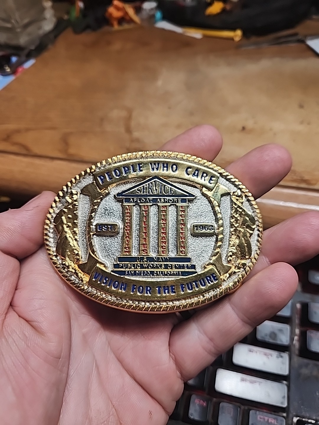 U.S. Navy Public Works Center Belt Buckle Brass Collector&rsquo;s Issue Numbered Nice