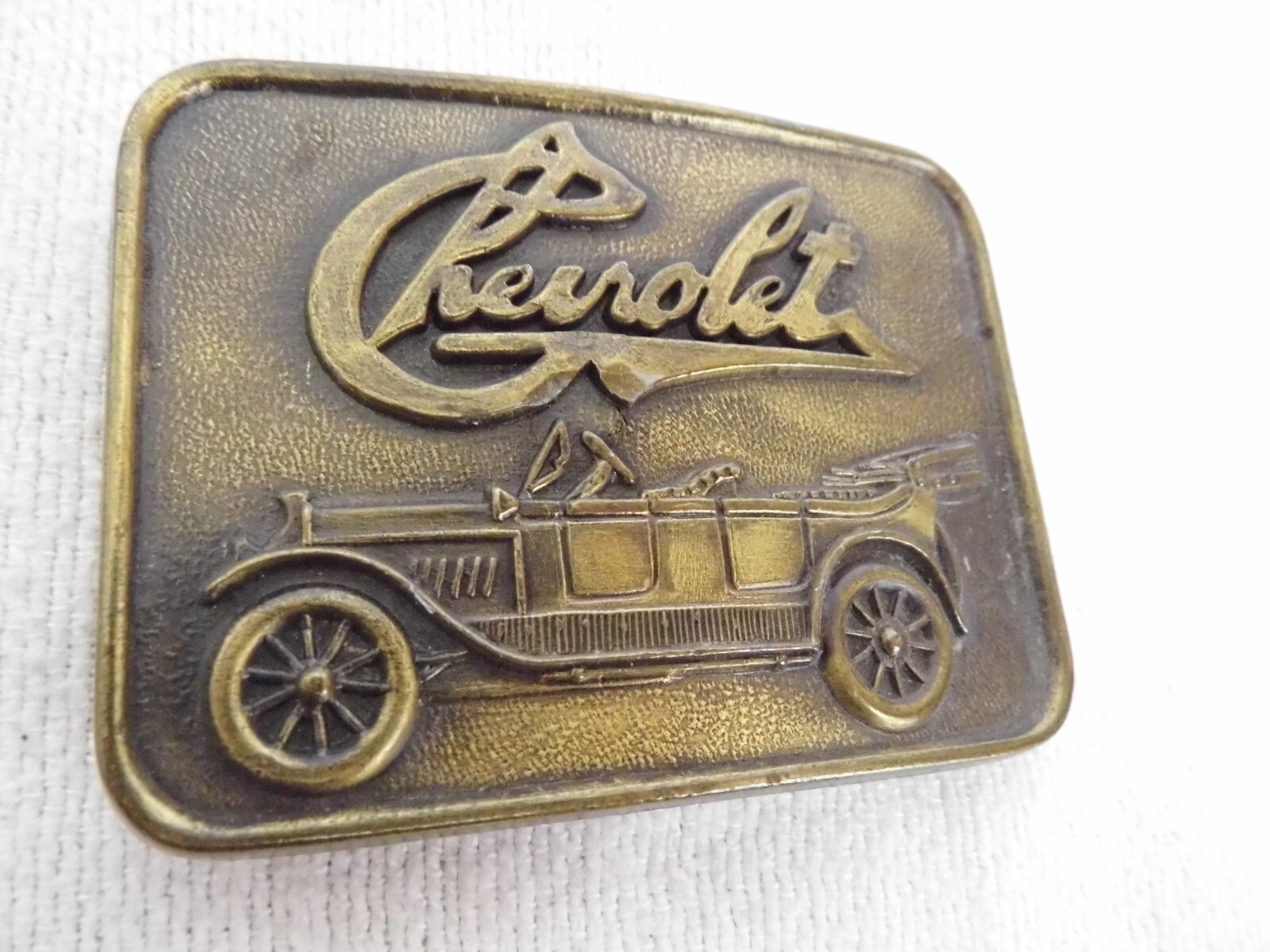 Vintage R.J Roberts Co Chevrolet Rectangle Brass Belt Buckle Never Worn