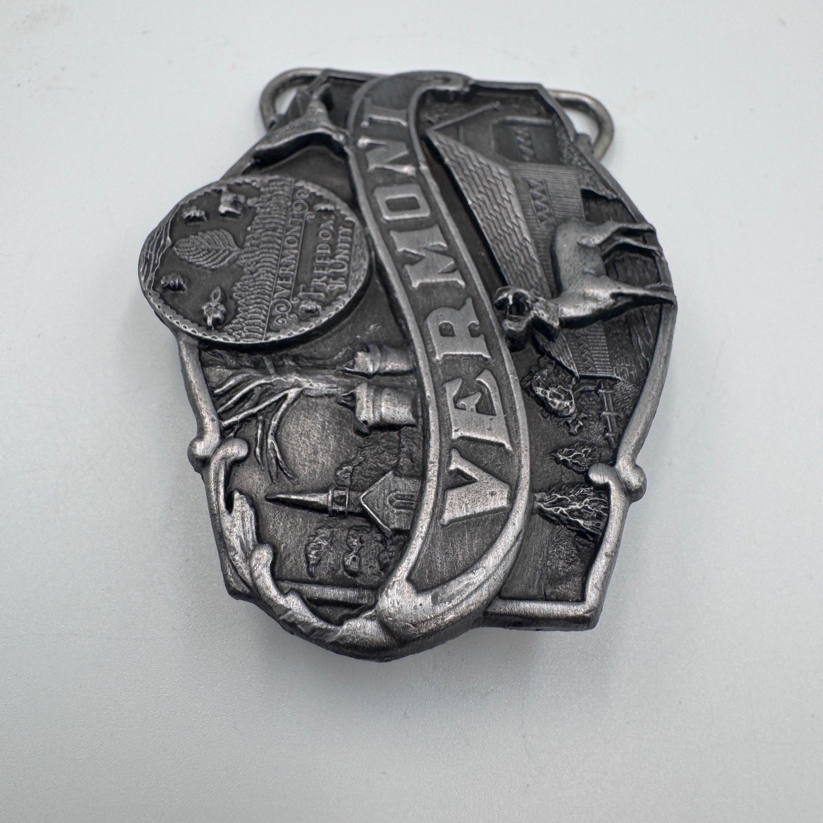 Vintage 1986 Siskiyou Vermont State Belt Buckle T-55 Freedom & Unity Made in USA