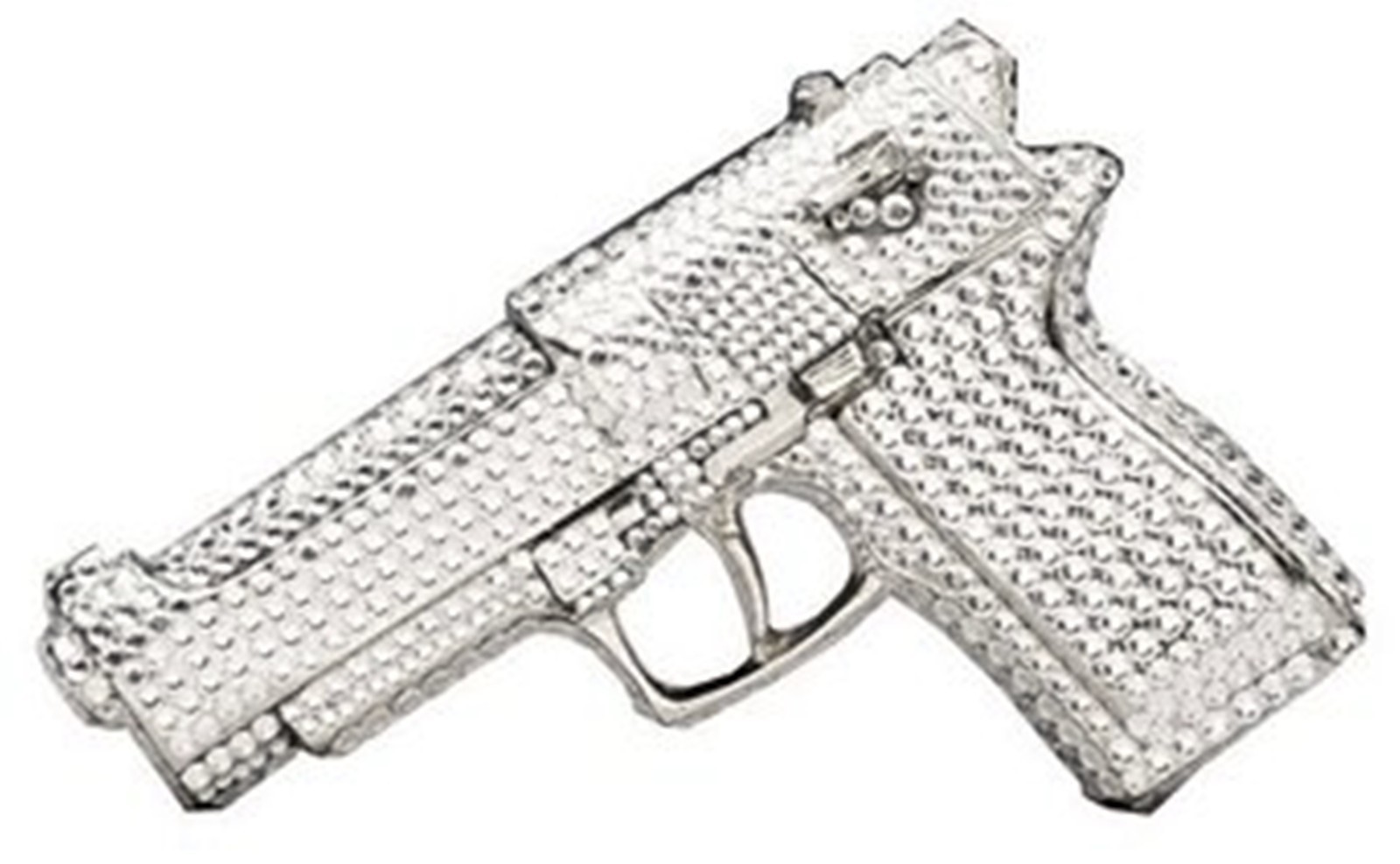 Gun Belt Buckle Iced Style Silver Metal Full of Rhinestones Revolver Pistols Men