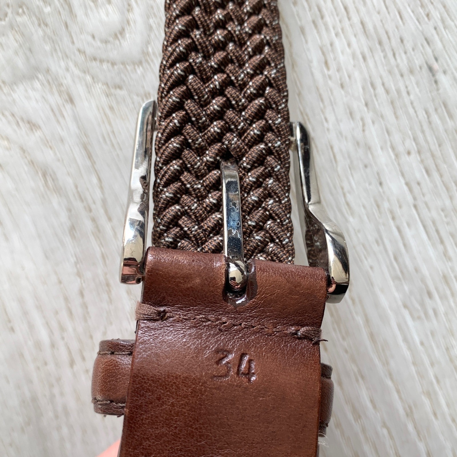 Men&rsquo;s/Unisex Brown Woven Stretch Belt with Silver Buckle Sz 34