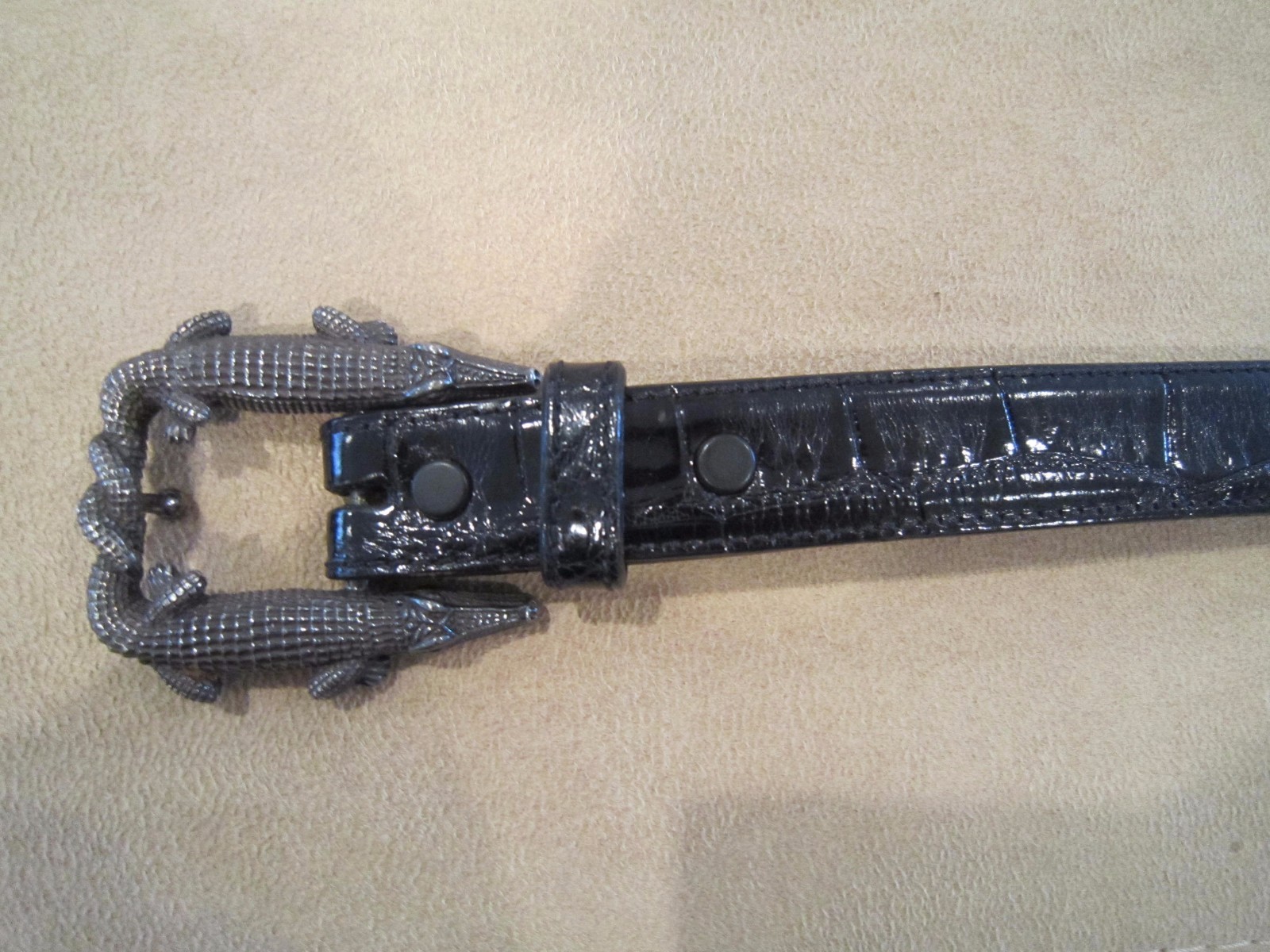 Kieselstein-Cord Sterling Double Alligator Buckle W/Black Alligator Belt Size 1