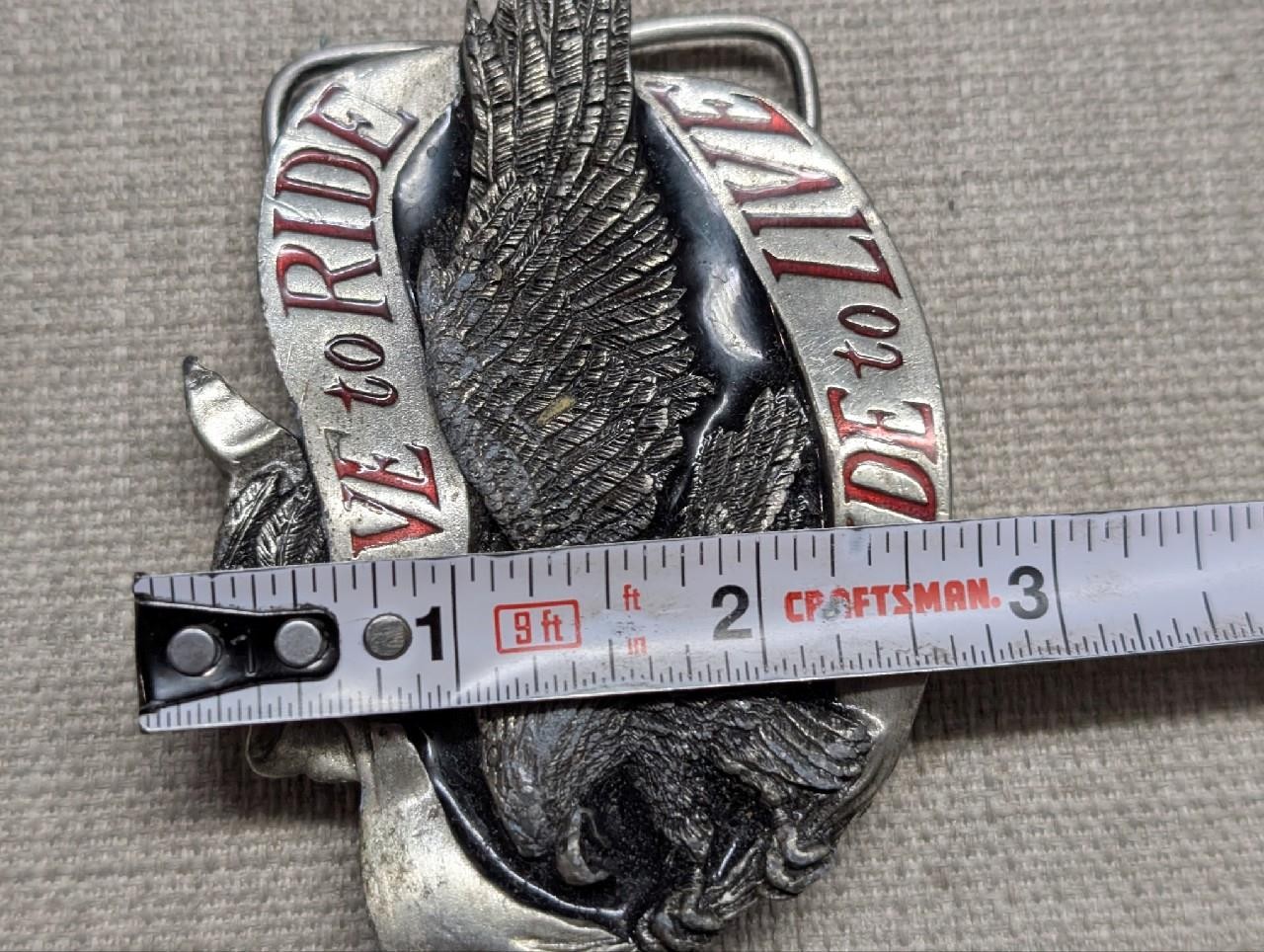 vintage USA made BIKER belt buckle LIVE TO RIDE america EAGLE motorcycle western