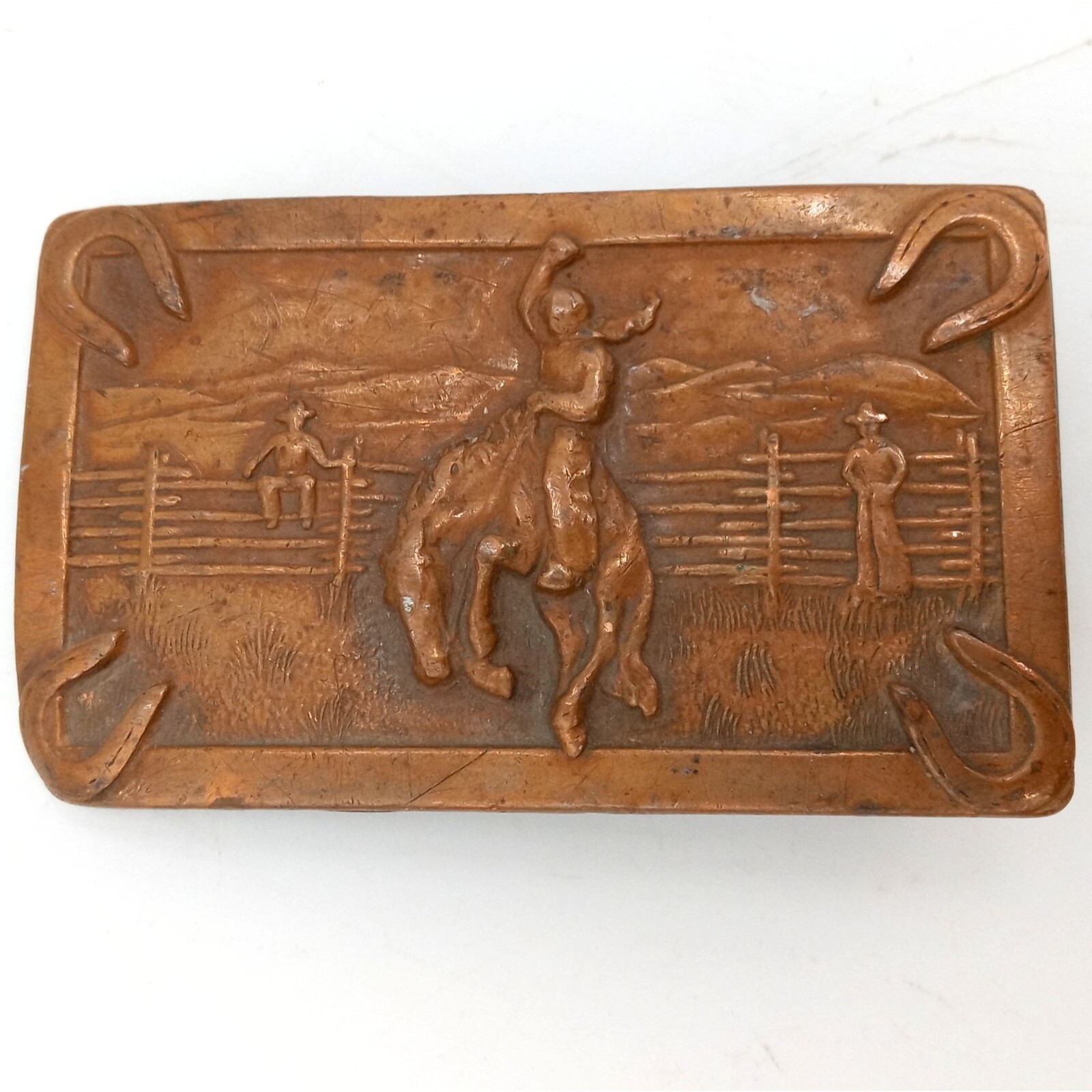 Bronc Riding Belt Buckle Horse Cowboy Ranch Rodeo Justin Boots Horseshoes Vtg