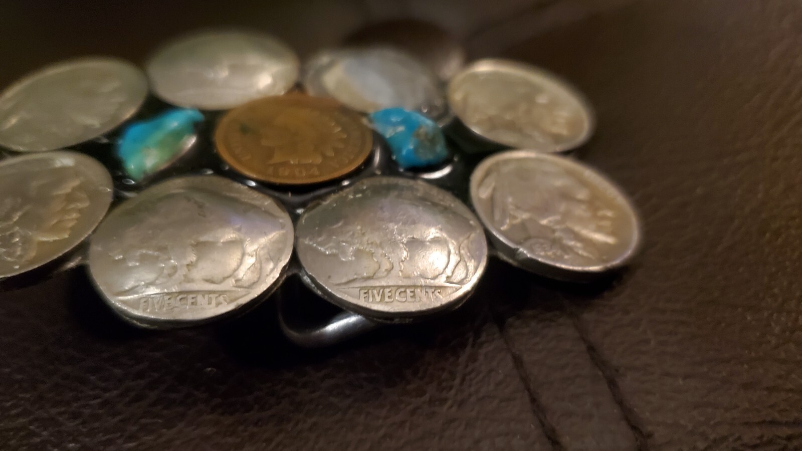 BUFFALO NICKEL COIN BELT BUCKLE WITH TURQUOISE Make Offer