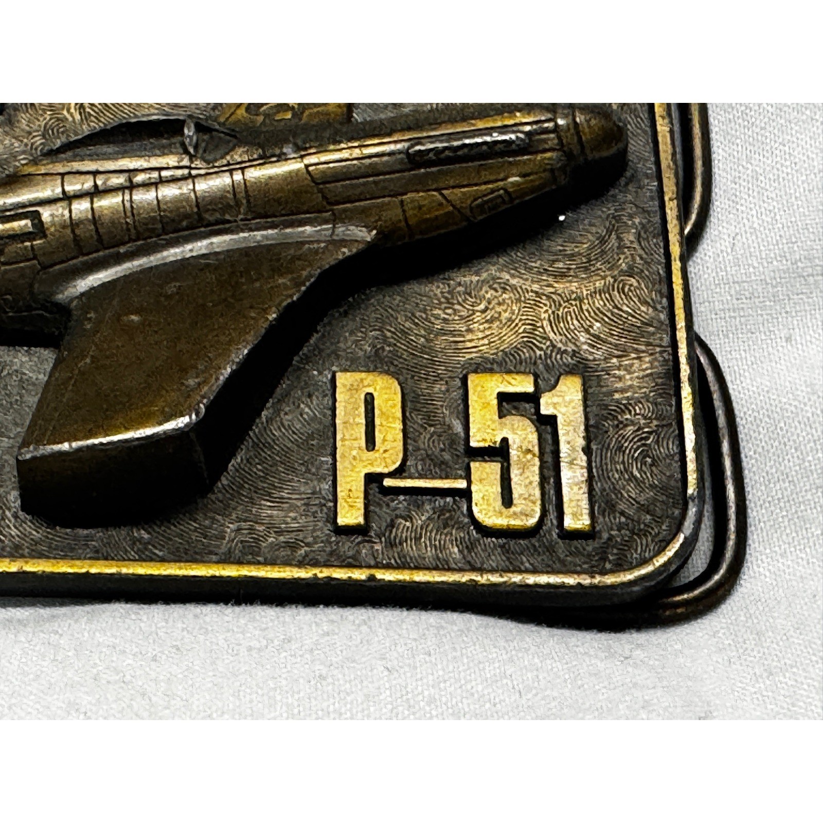 Vintage 1981 The Buckle Connection P-51 Mustang Airplane Belt Buckle Brass Tone