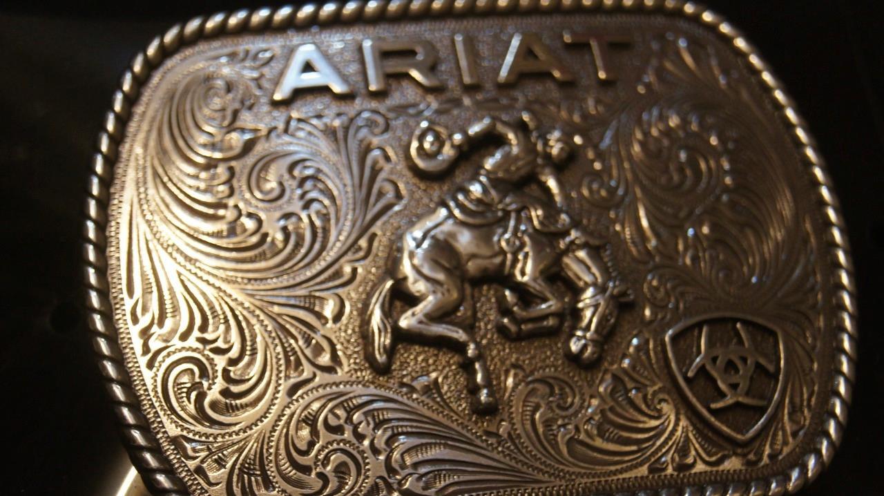 Ariat Western Belt Buckle Rectangle Saddle Bronc Logo Silver tone A37053