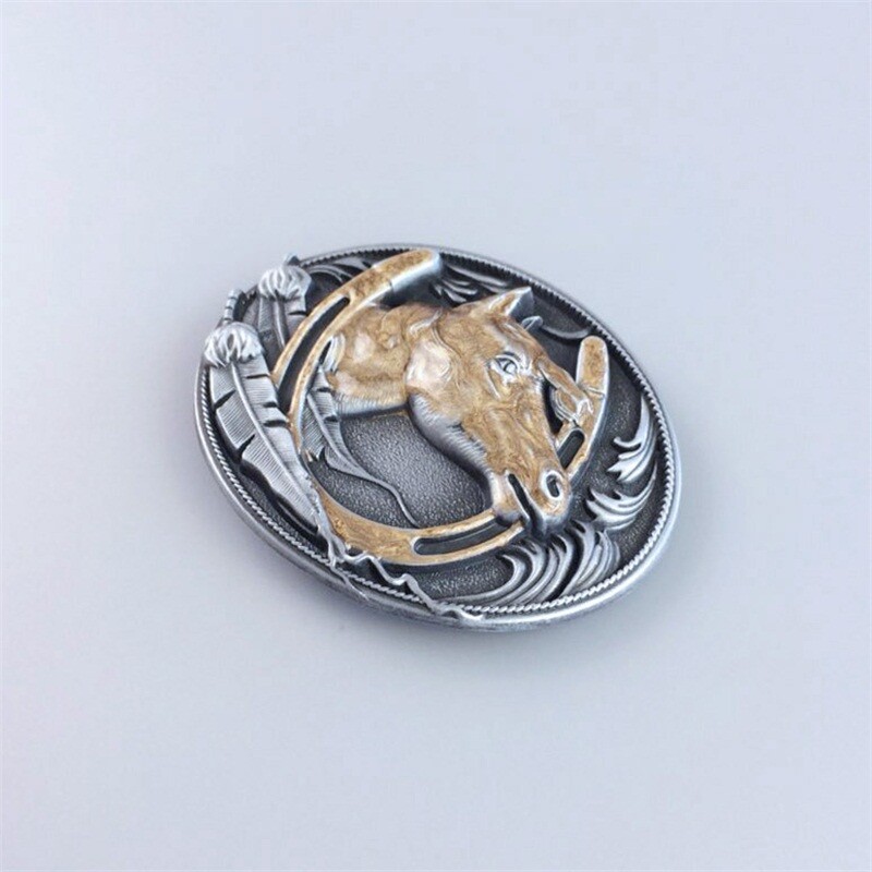 New Vintage Enamel Gold Horse Horseshoe Belt Buckle