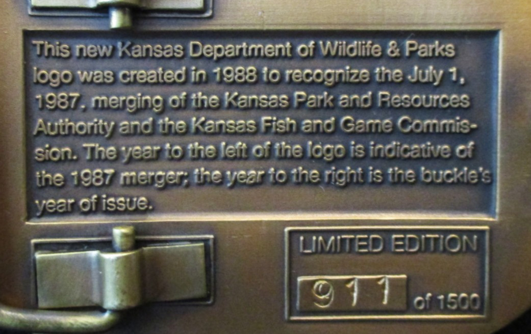 Kansas Department of Widlife & Parks 1989 Belt Buckle Bison Buffalo Logo Ltd Ed