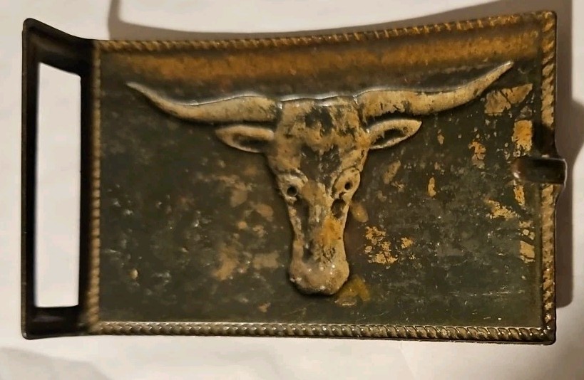 COPPER TONE BULL STEER HEAD BELT BUCKLE WESTERN VINTAGE